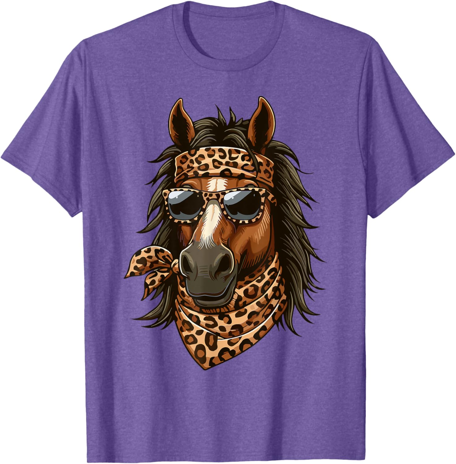 Stylish Horse in Leopard Scarf and Sunglasses T-Shirt for Animal Lovers - 5