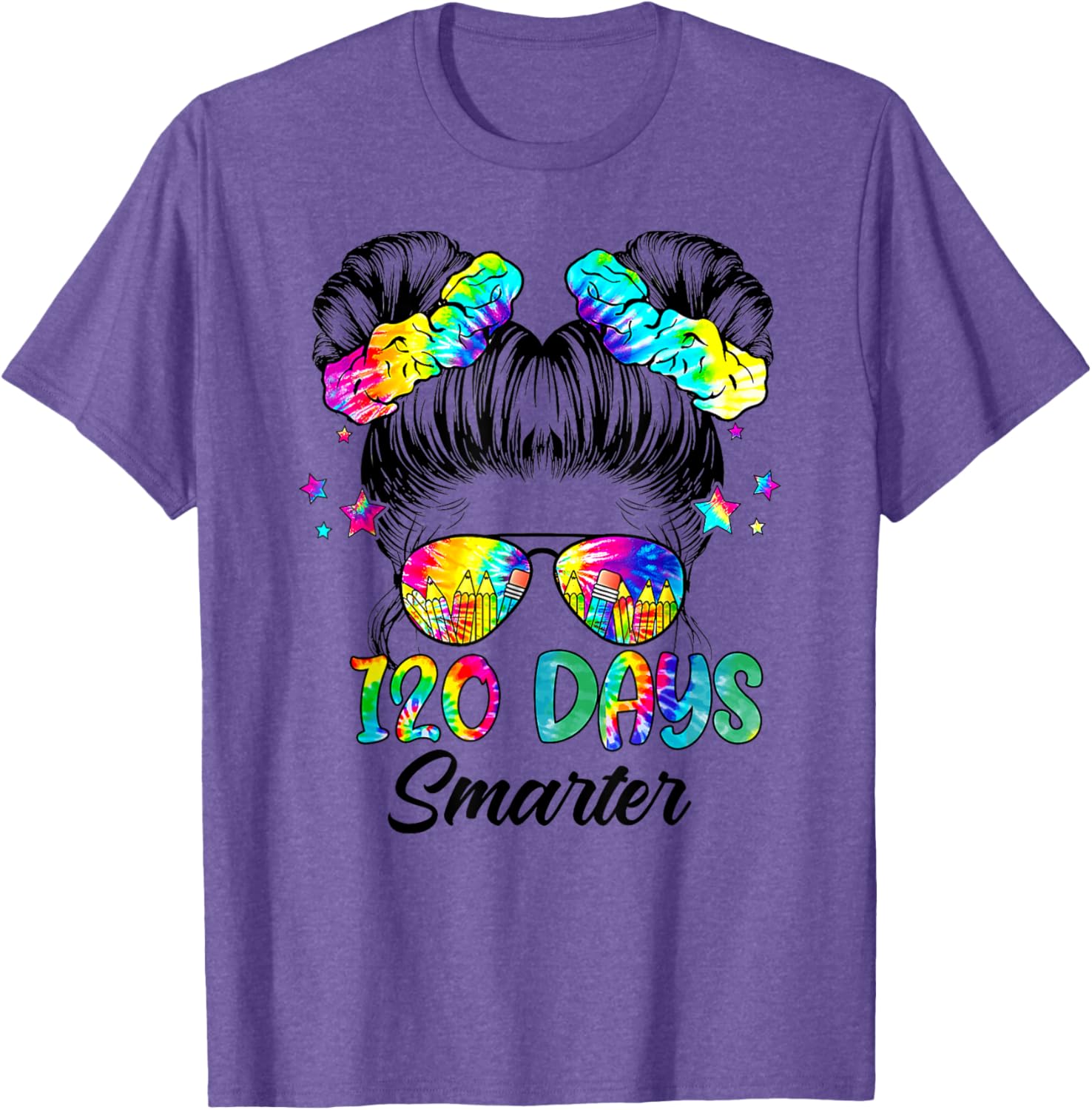 Messy Bun 120 Days of School Tie Dye Shirt for Smart Students - 2