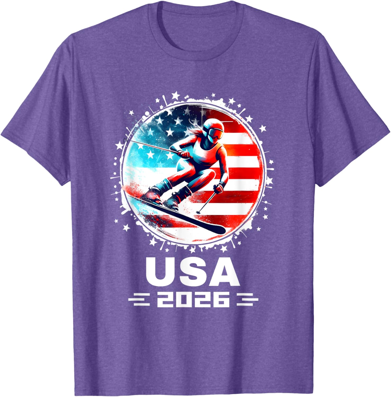 Skier USA Team 2026 American Flag Women's Skiing T-Shirt - 22