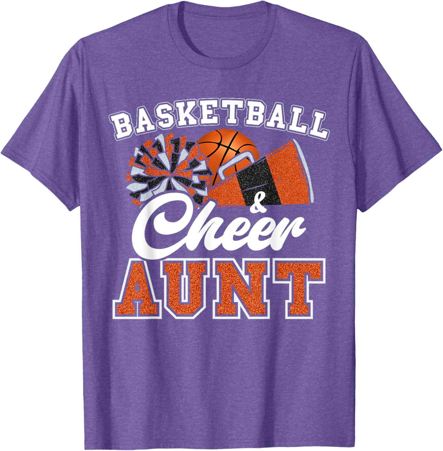 Proud Basketball Cheer Aunt T-Shirt for Cheerleader Niece in Orange - 16