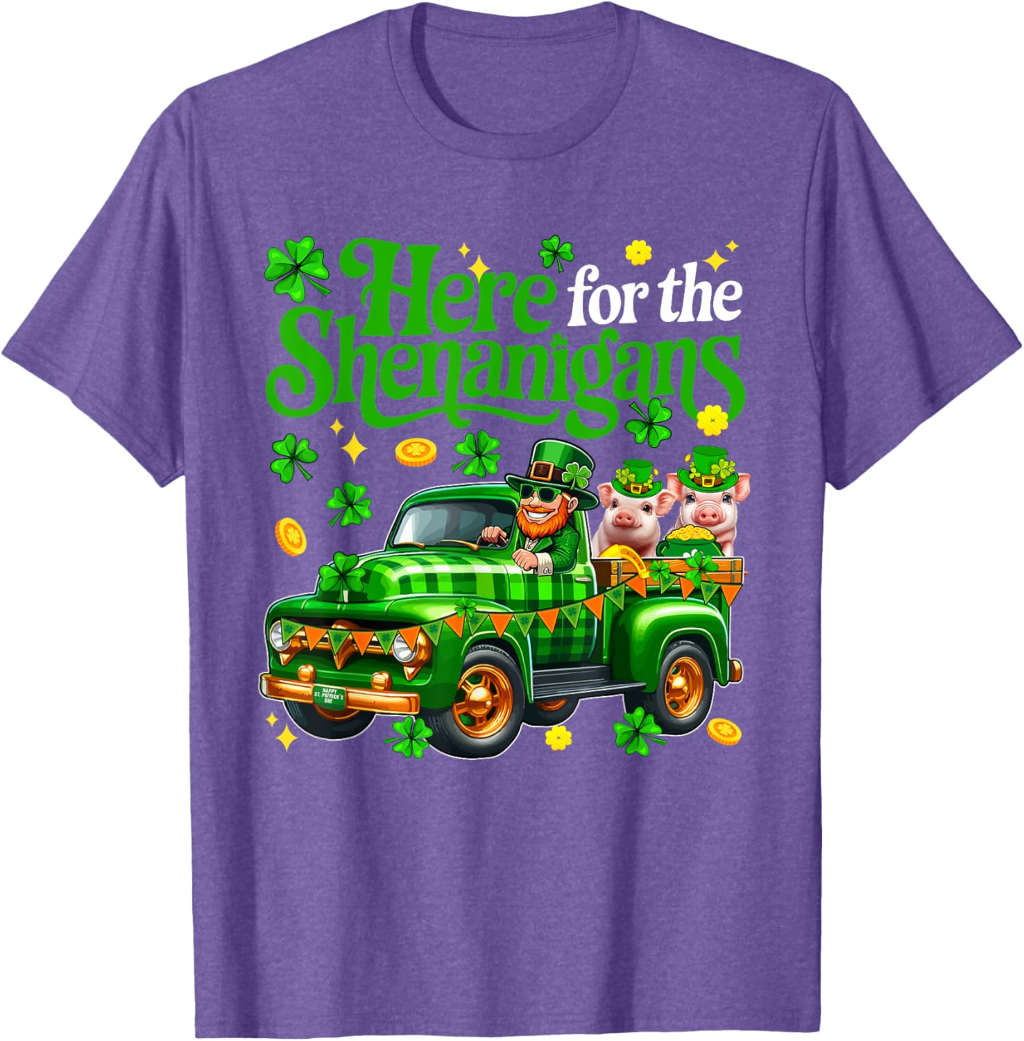 Here For The Shenanigans St Patrick's Day Pig Truck T-Shirt for Fun Lovers - 23