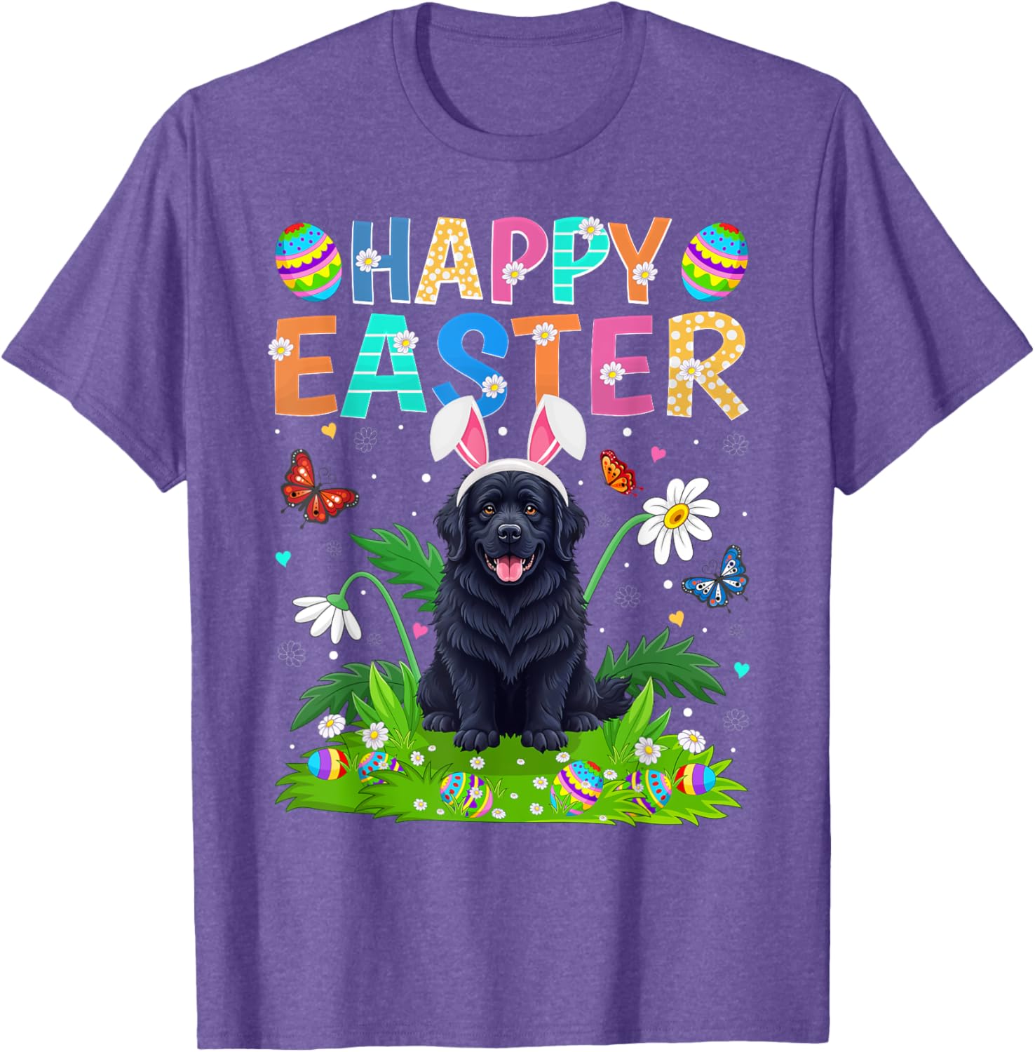 Newfoundland Dog Easter Egg Hunt T-Shirt with Bunny Ears Design - 6