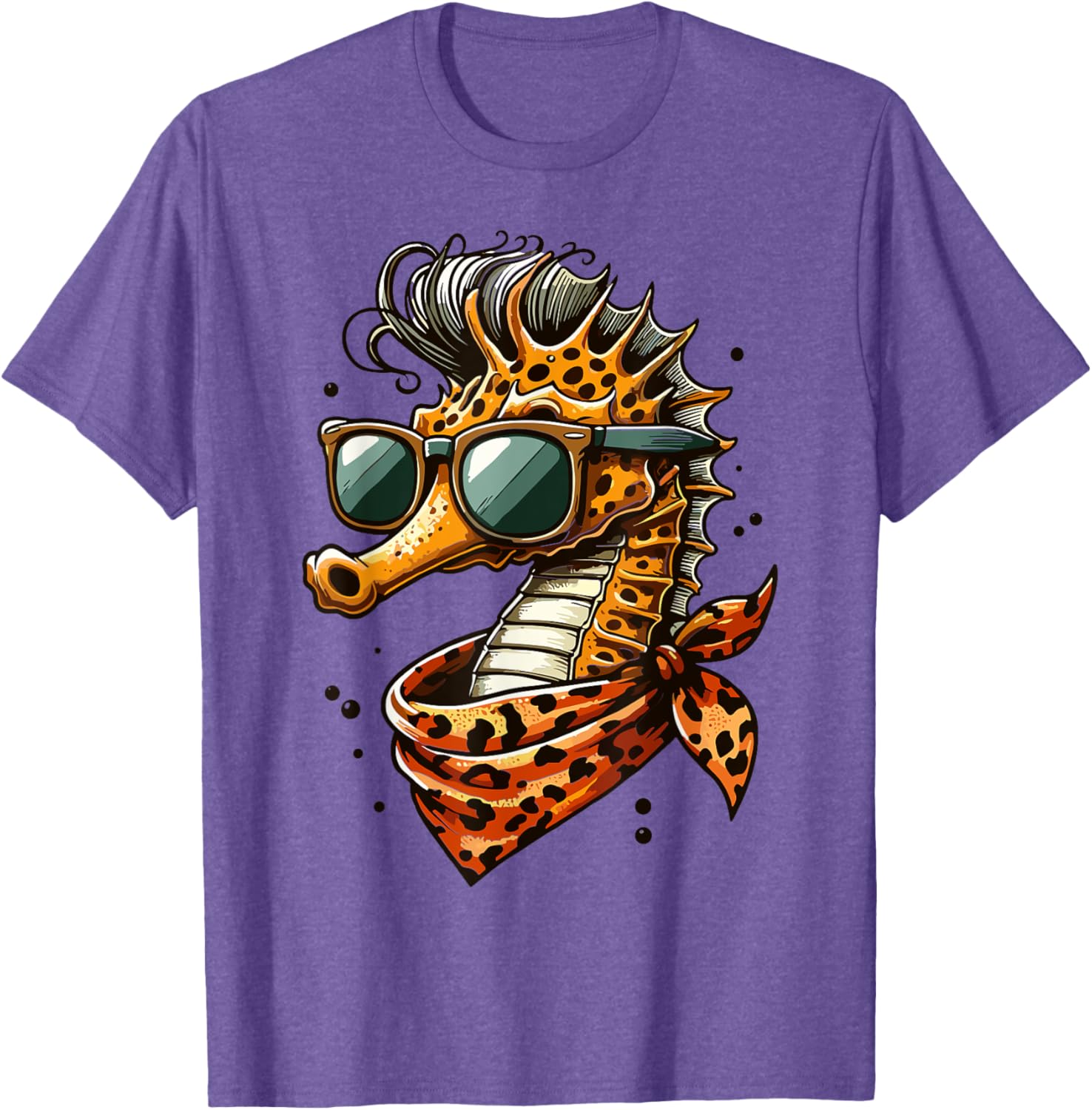Seahorse with Leopard Scarf and Sunglasses Fun T-Shirt for Animal Lovers - 1