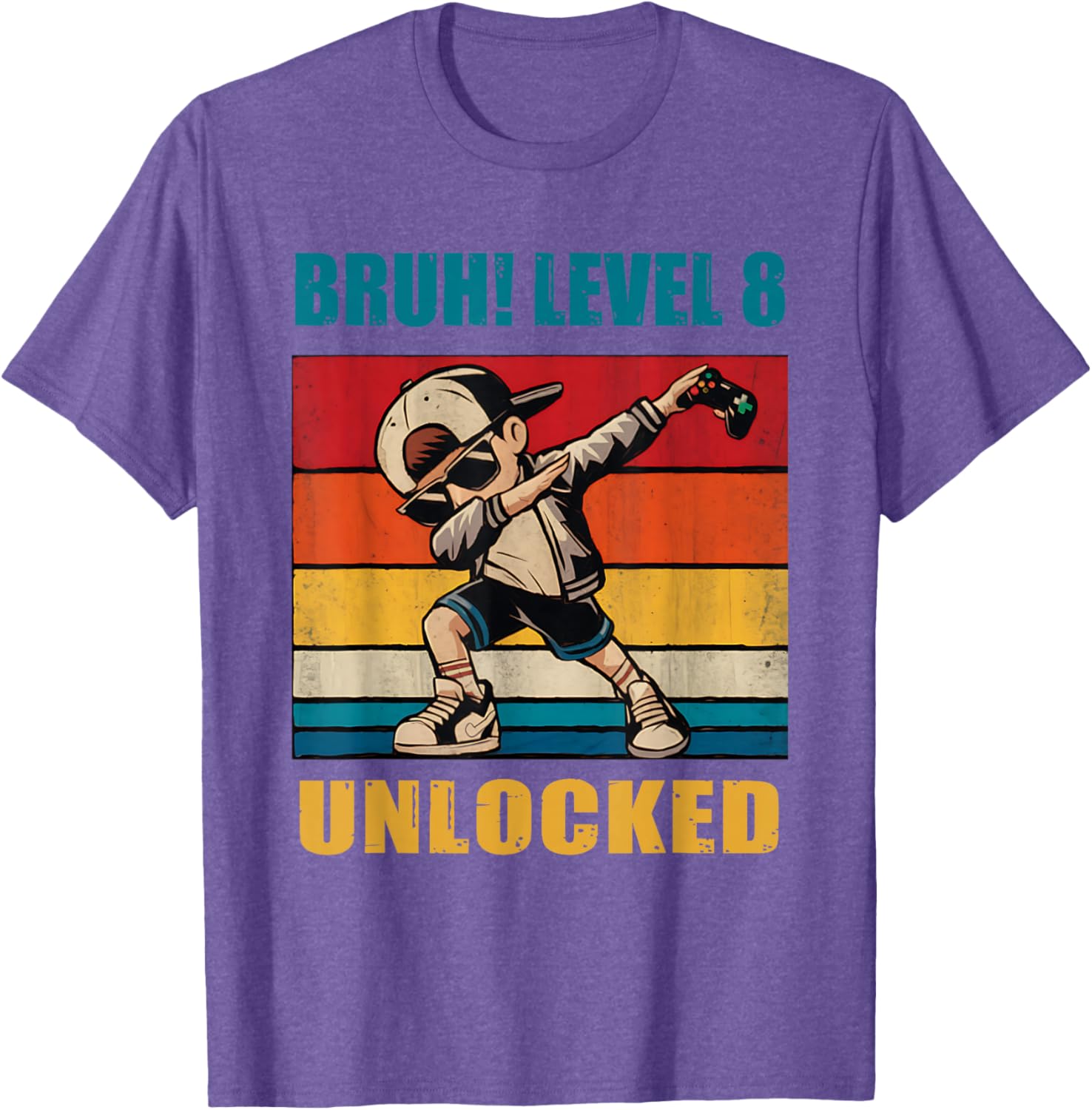8 Year Old Birthday Gamer T-Shirt Level 8 Unlocked Dabbing Fun - 14