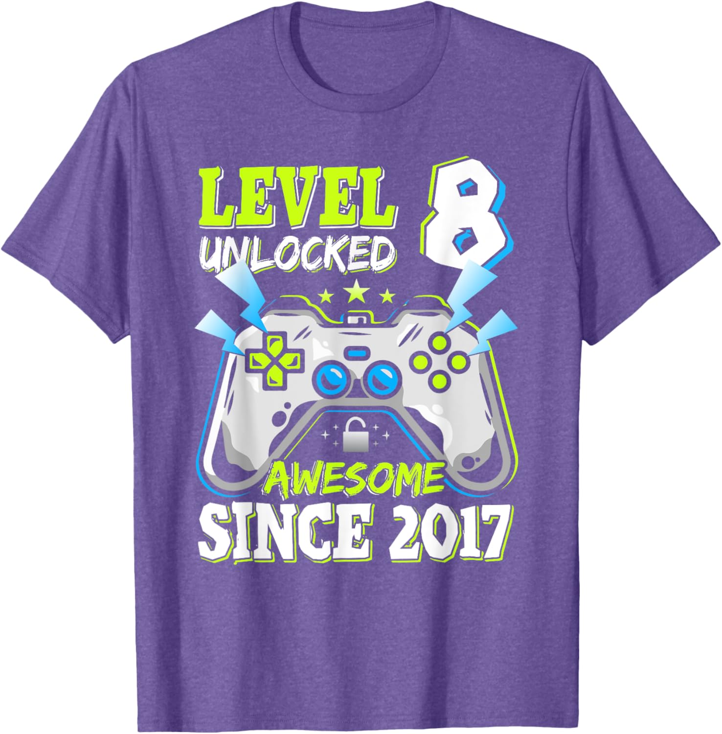 Level 8 Unlocked 2017 Video Game Birthday T-Shirt for Boys - 1