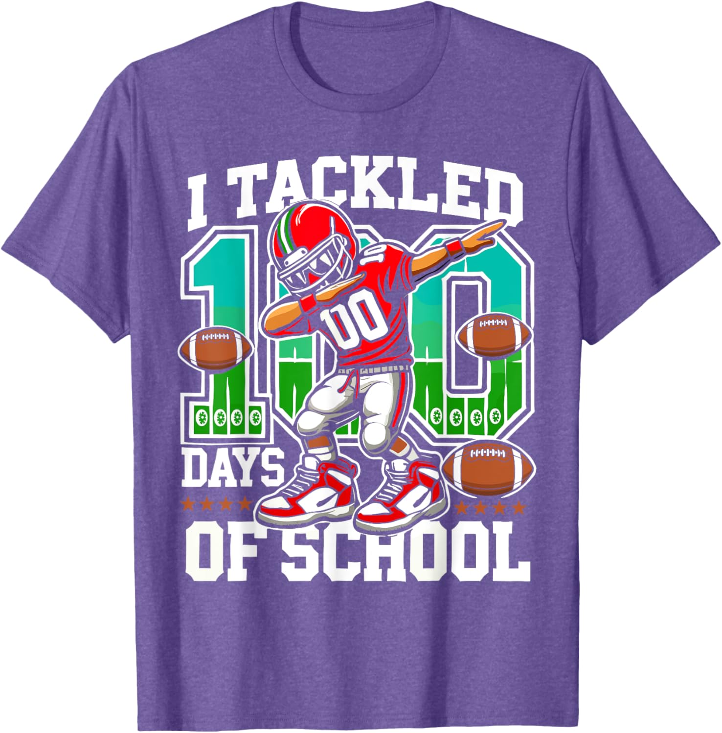 100 Days of School Football Teacher Student T-Shirt for Celebrating Fun - 12