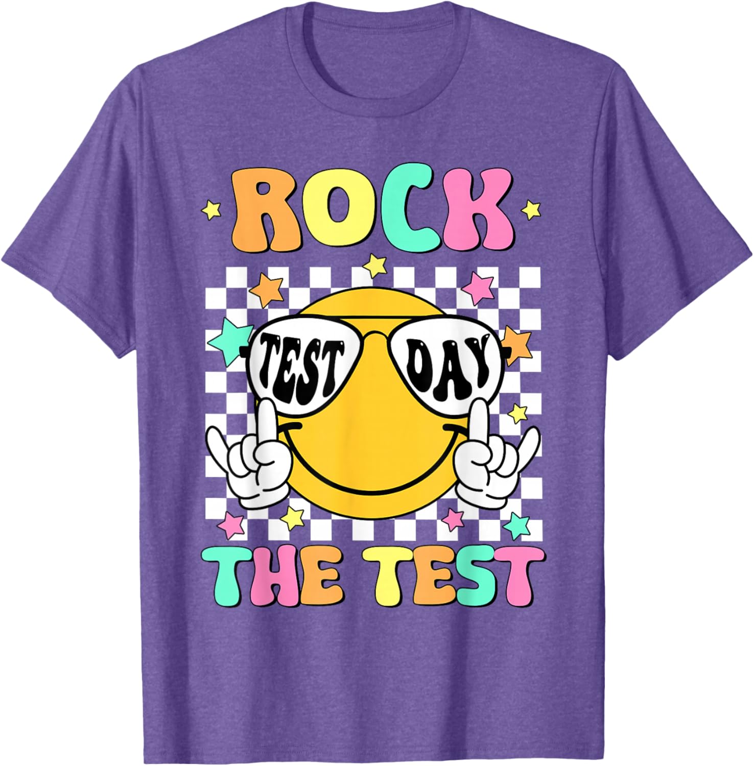 Rock the Test Teacher T-Shirt with Smile Face for Test Day Fun - 23