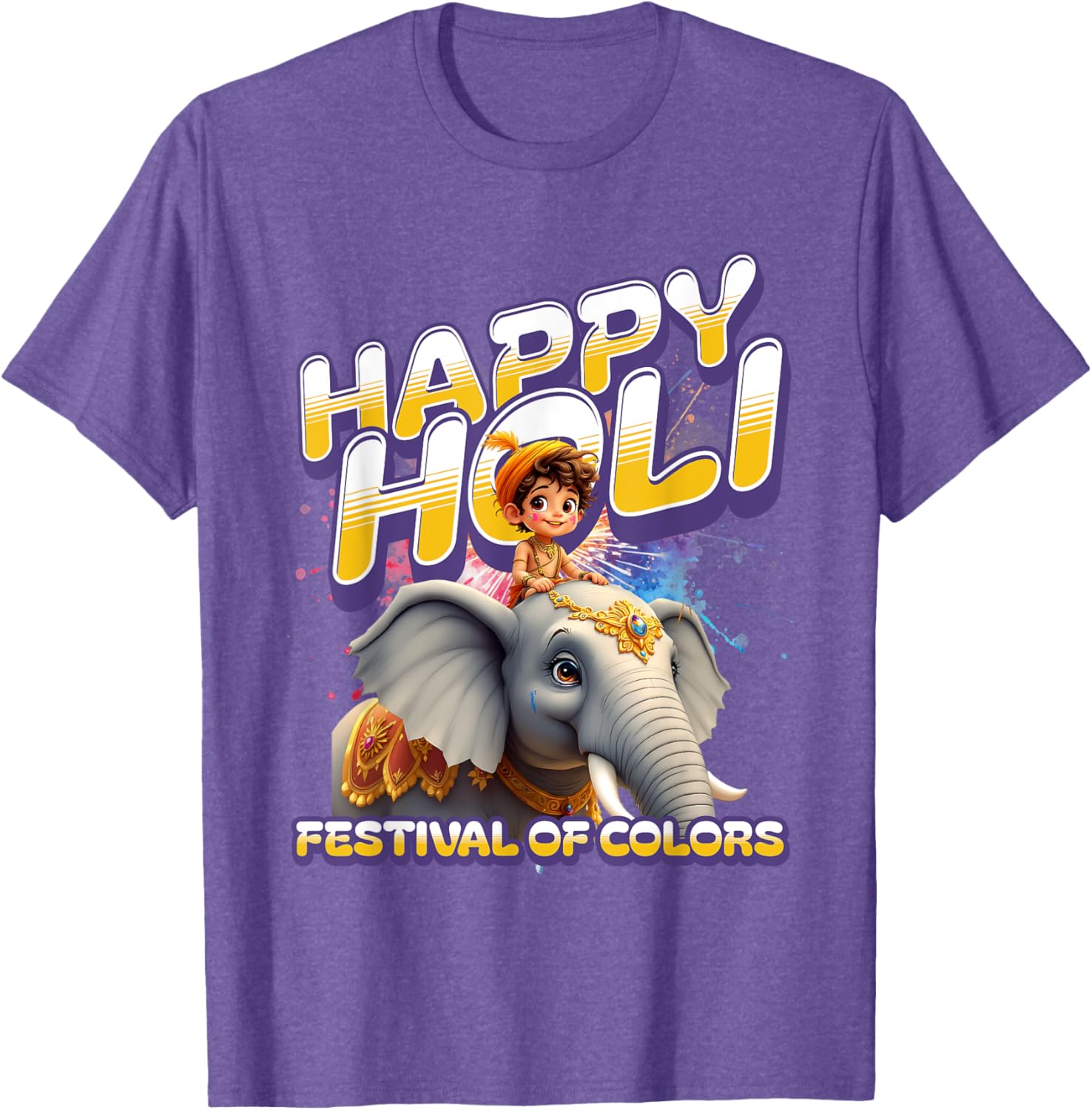 Happy Holi Elephant Festival T-Shirt for Boys Spring Colors Apparel - 12