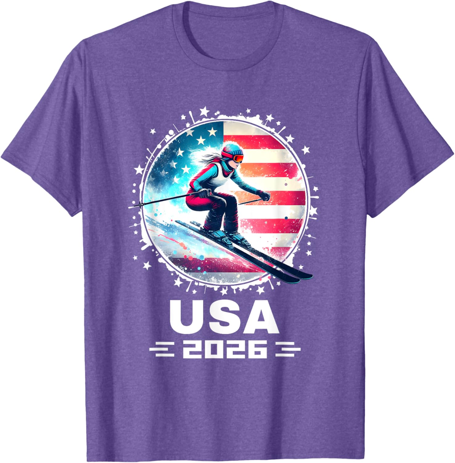 Skier USA Team 2026 Women's American Flag Skiing T-Shirt - 15