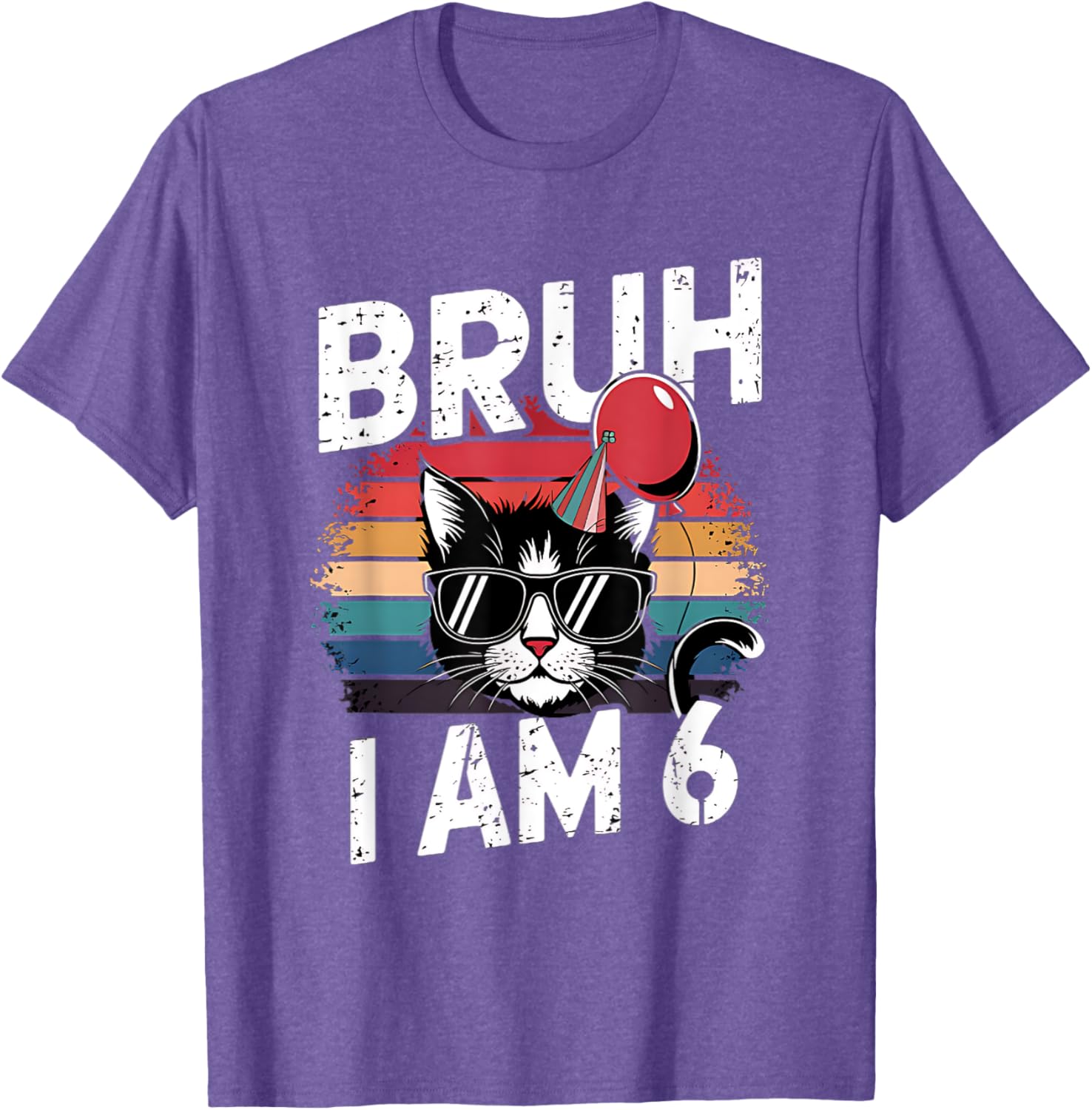 Retro Sunset Cat T-Shirt for Kids 6th Birthday Party Celebration - 6