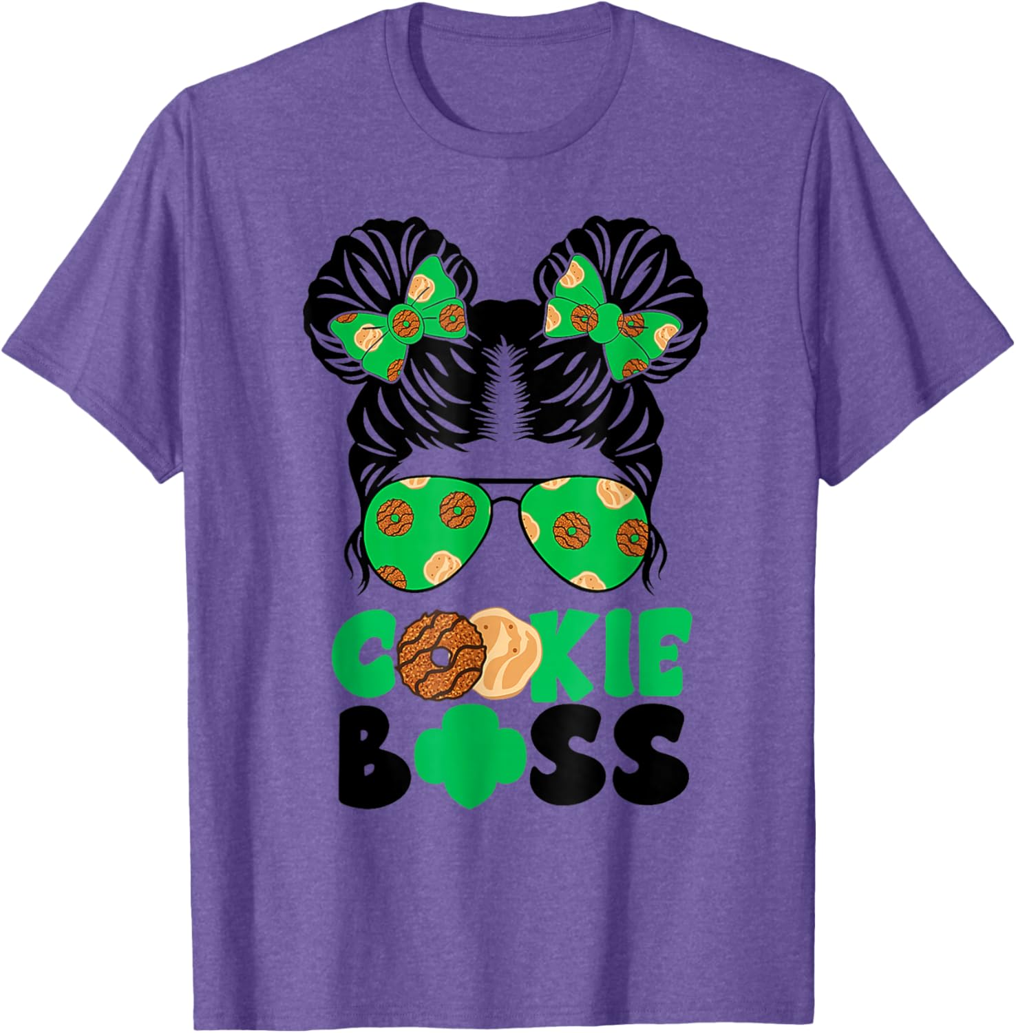Scout Cookie Boss Girls Messy Bun Sunglasses T-Shirt for Kids - 1