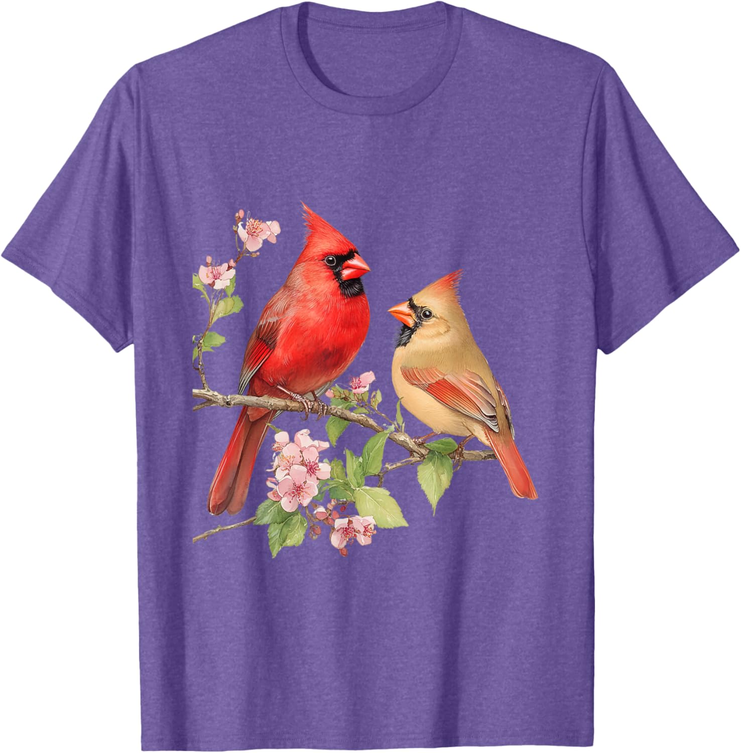 Charming Male and Female Cardinals on Cherry Blossom Branch T-Shirt - 8