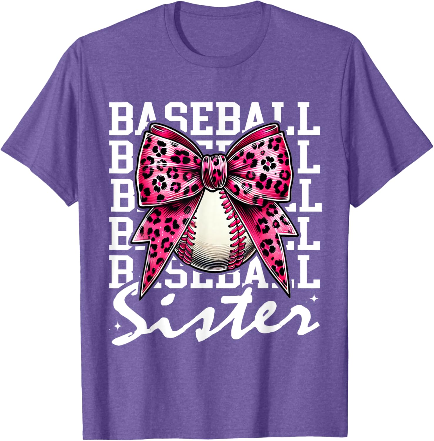 Pink Leopard Print Coquette Bow Baseball Sister T-Shirt for Trendy Style - 22
