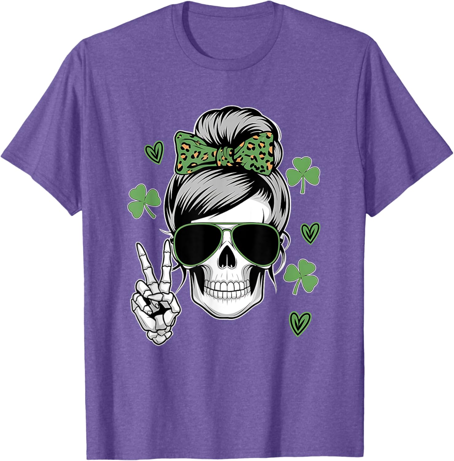 St Patricks Day Skull Messy Bun T-Shirt for Women - Fun and Stylish Wear - 10
