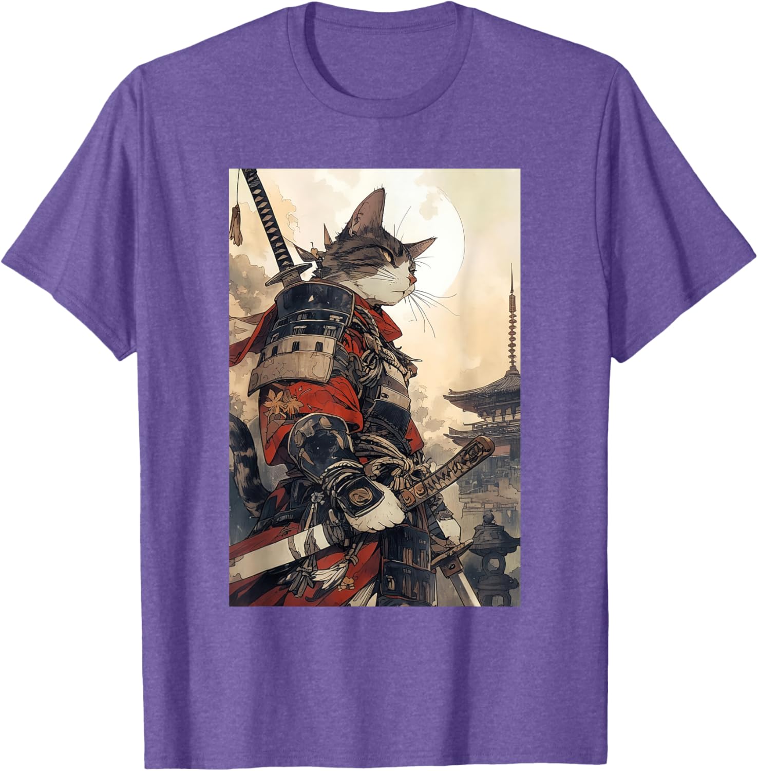 Samurai Cat Graphic Tee Vintage Japanese Art for Men, Women, Kids - 5