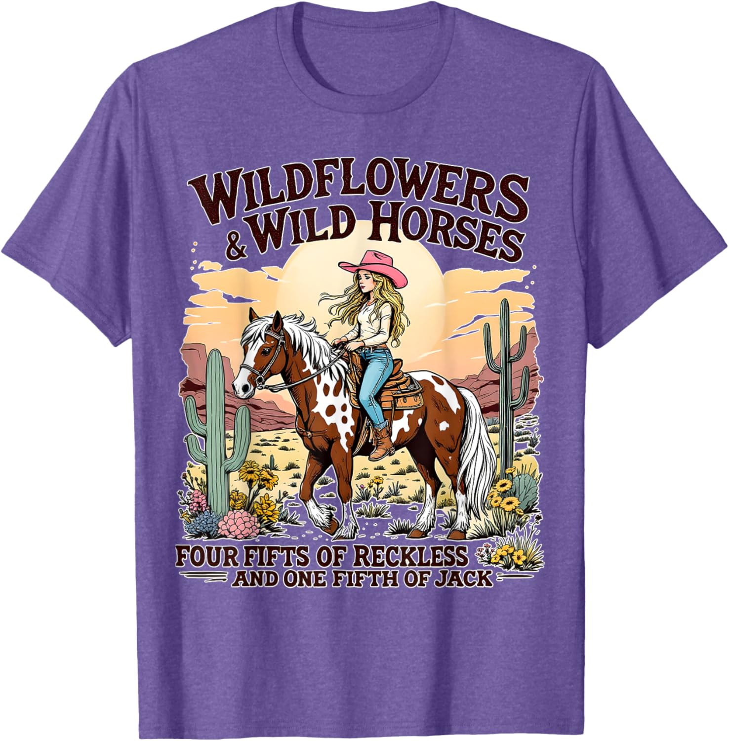Wild Flowers and Wild Horses Southern Sunset Cowgirls T-Shirt for Women - 12