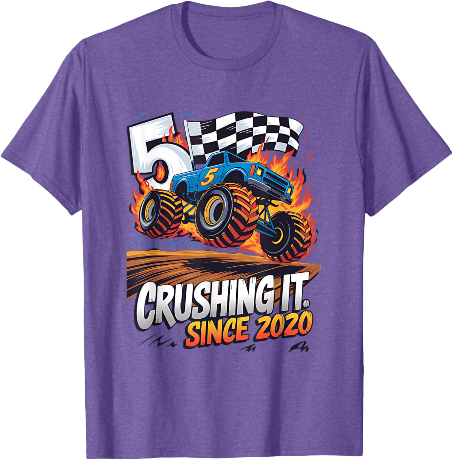 5th Birthday Kids Monster Truck T-Shirt Crushing It Since 2020 - 18
