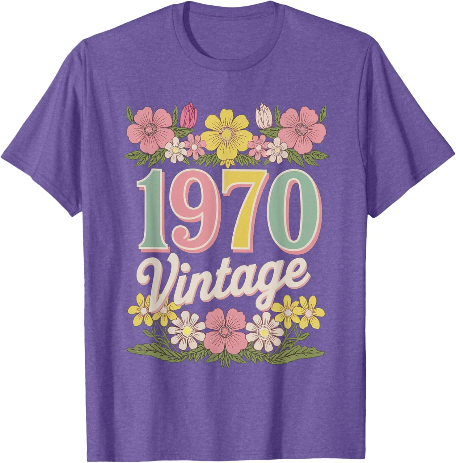 Vintage 1970 Retro Flower Birthday T-Shirt for Daughters and Women - 14