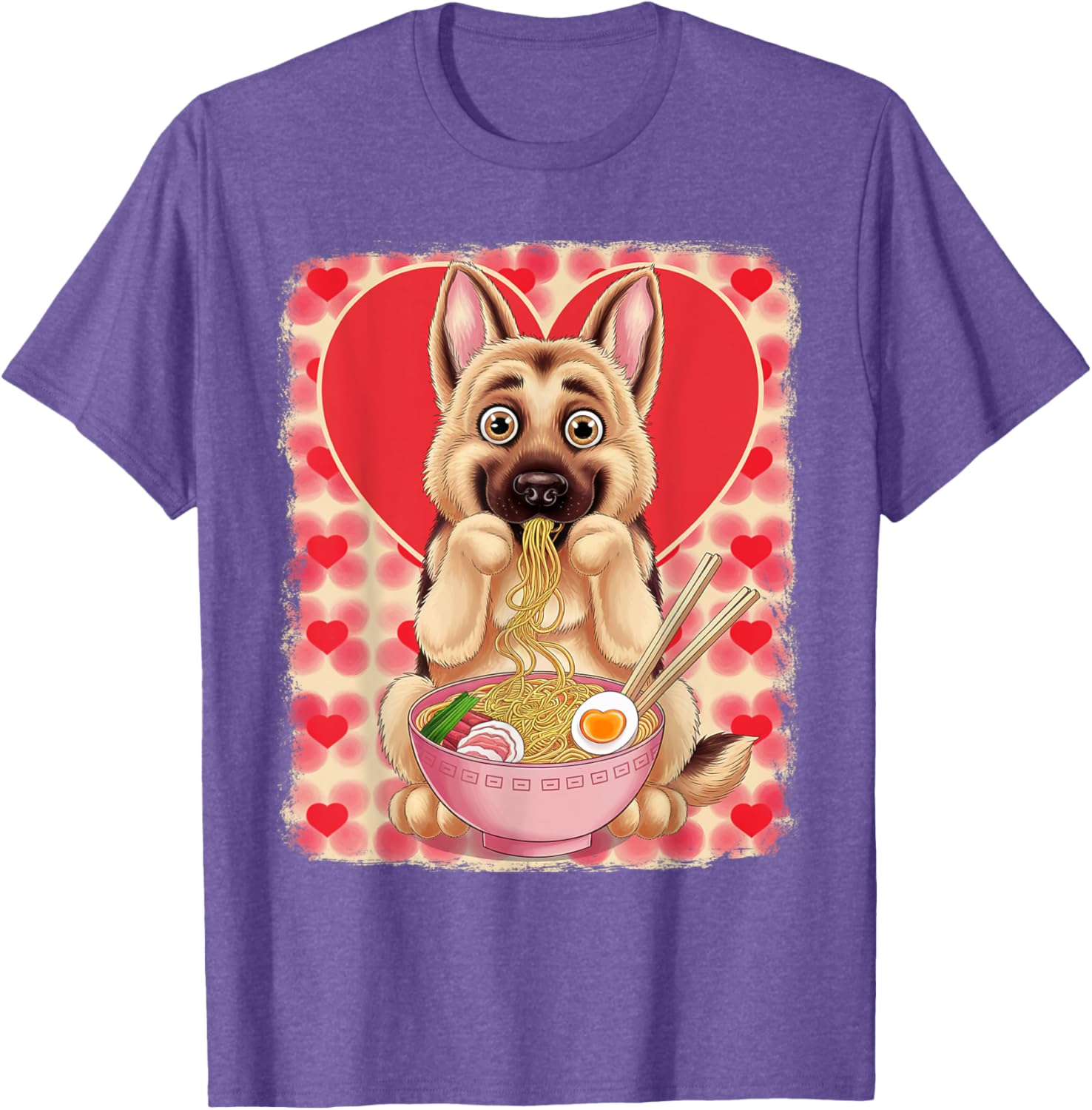 Adorable German Shepherd Eating Ramen Noodles Valentine's Day T-Shirt - 17