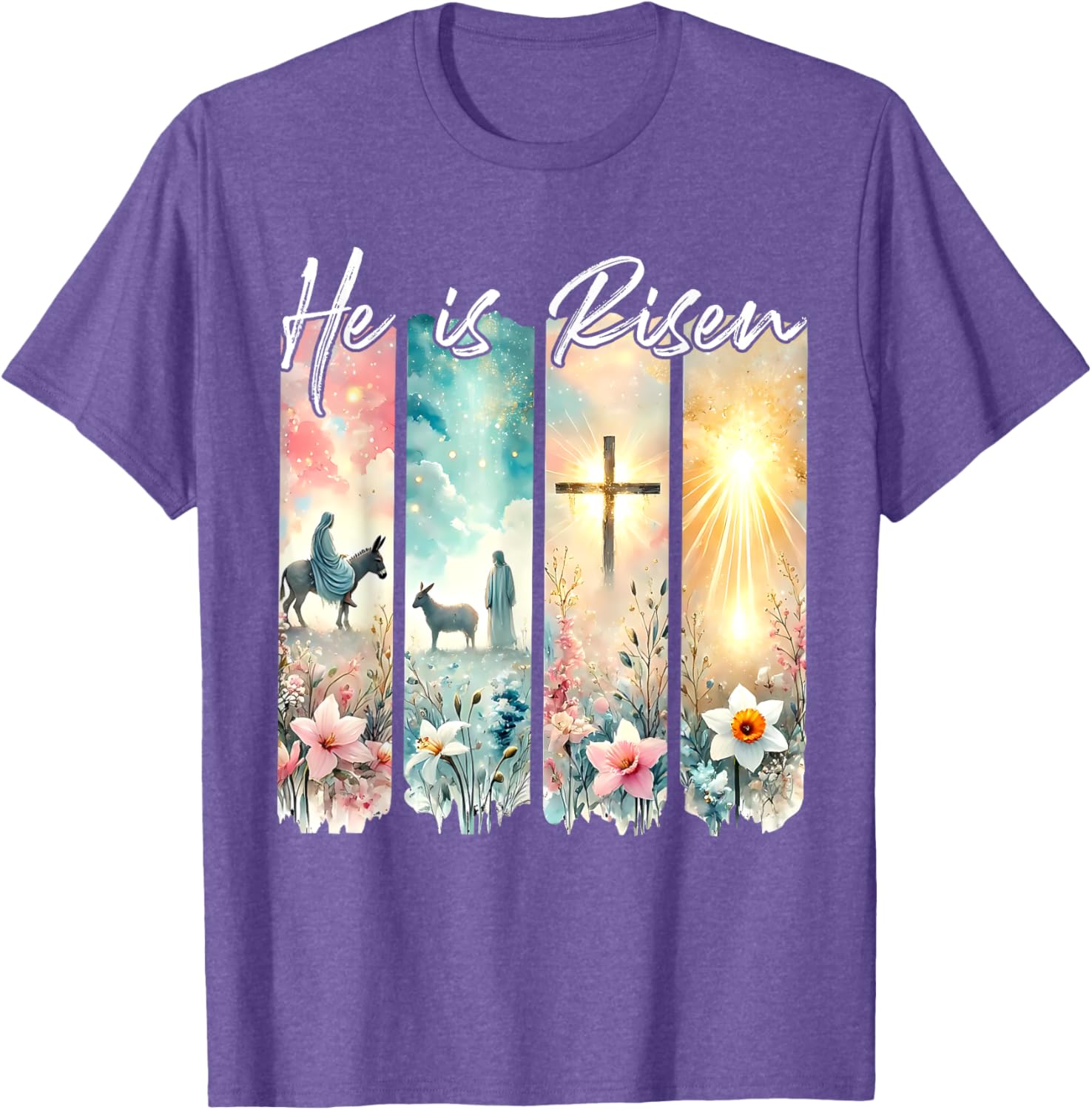 He Is Risen Floral Easter T-Shirt with Jesus Cross Design for Christians - 7