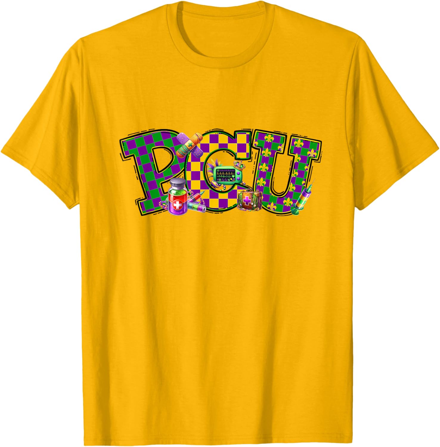 Mardi Gras PCU Nurse T-Shirt for Women - Fun Medical Care Unit Apparel - 26