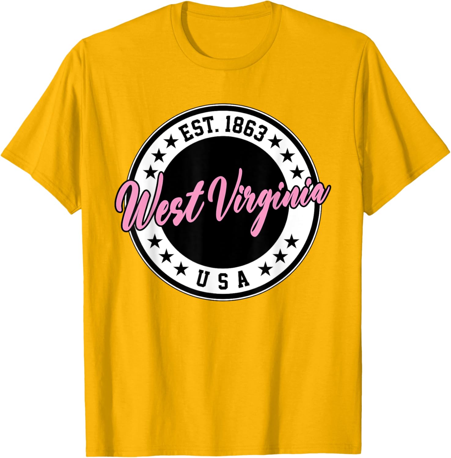 West Virginia Pink Text Script Circle T-Shirt for Women and Men - 17