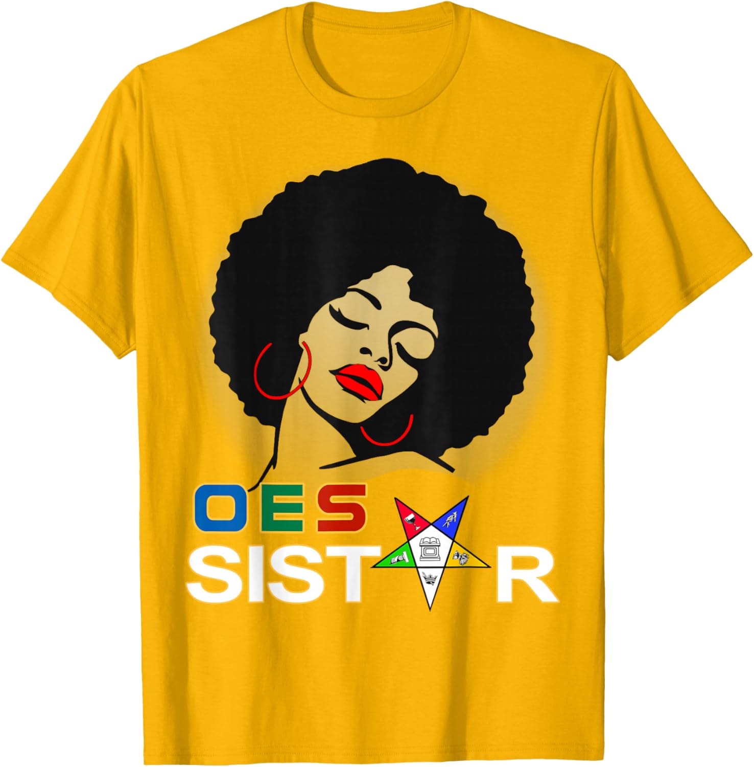Beautiful Red Afro Earrings and Sistar Eastern Star T-Shirt for Girls - 8