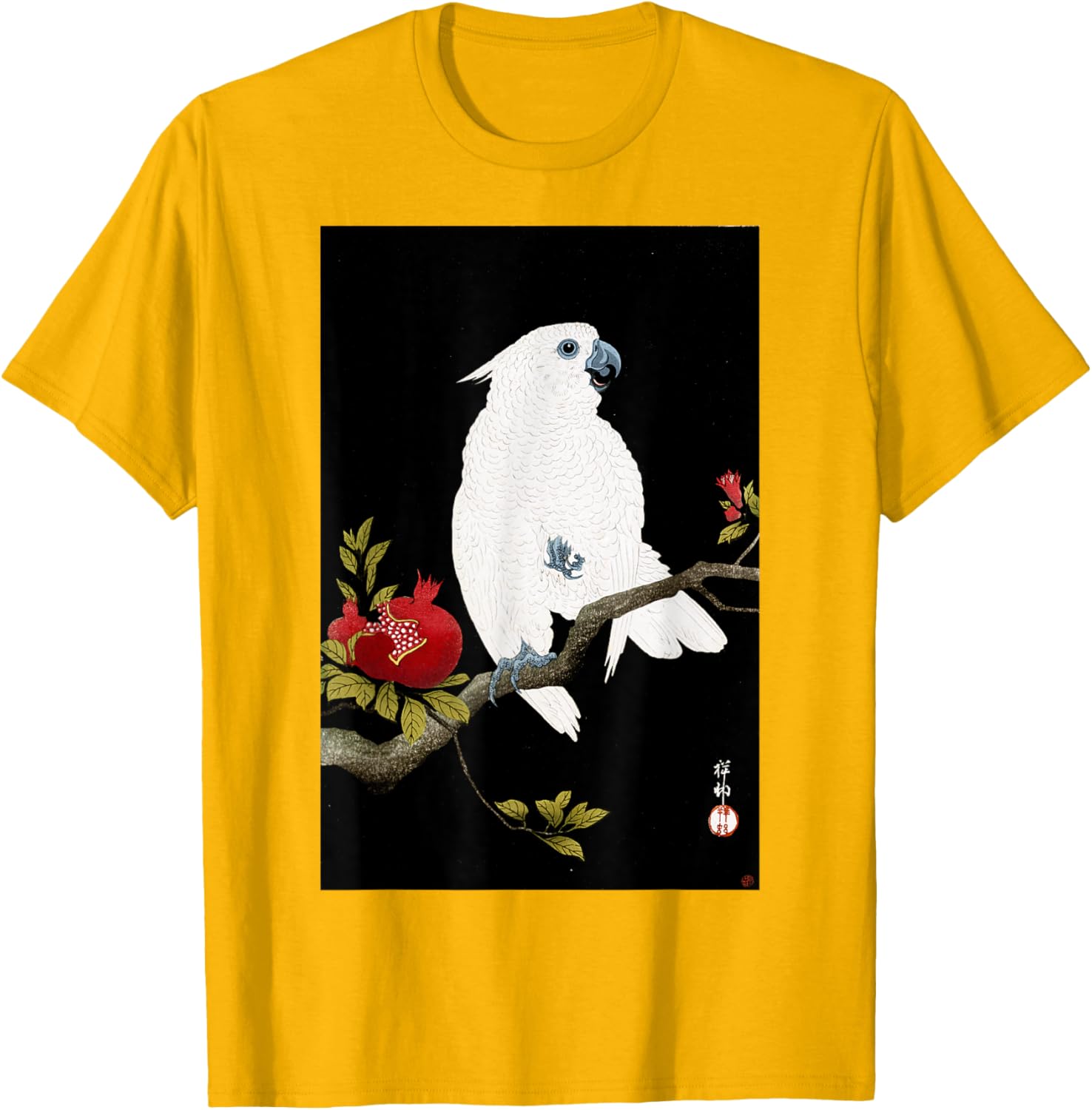 Koson Ohara Cockatoo and Pomegranate Japanese Art Bird T-Shirt - 28