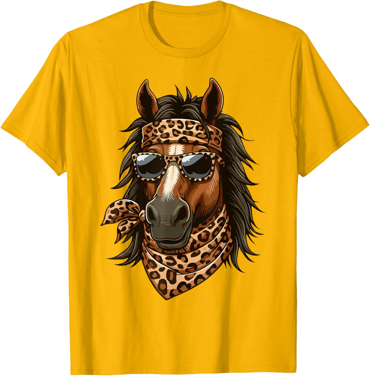Stylish Horse in Leopard Scarf and Sunglasses T-Shirt for Animal Lovers - 22