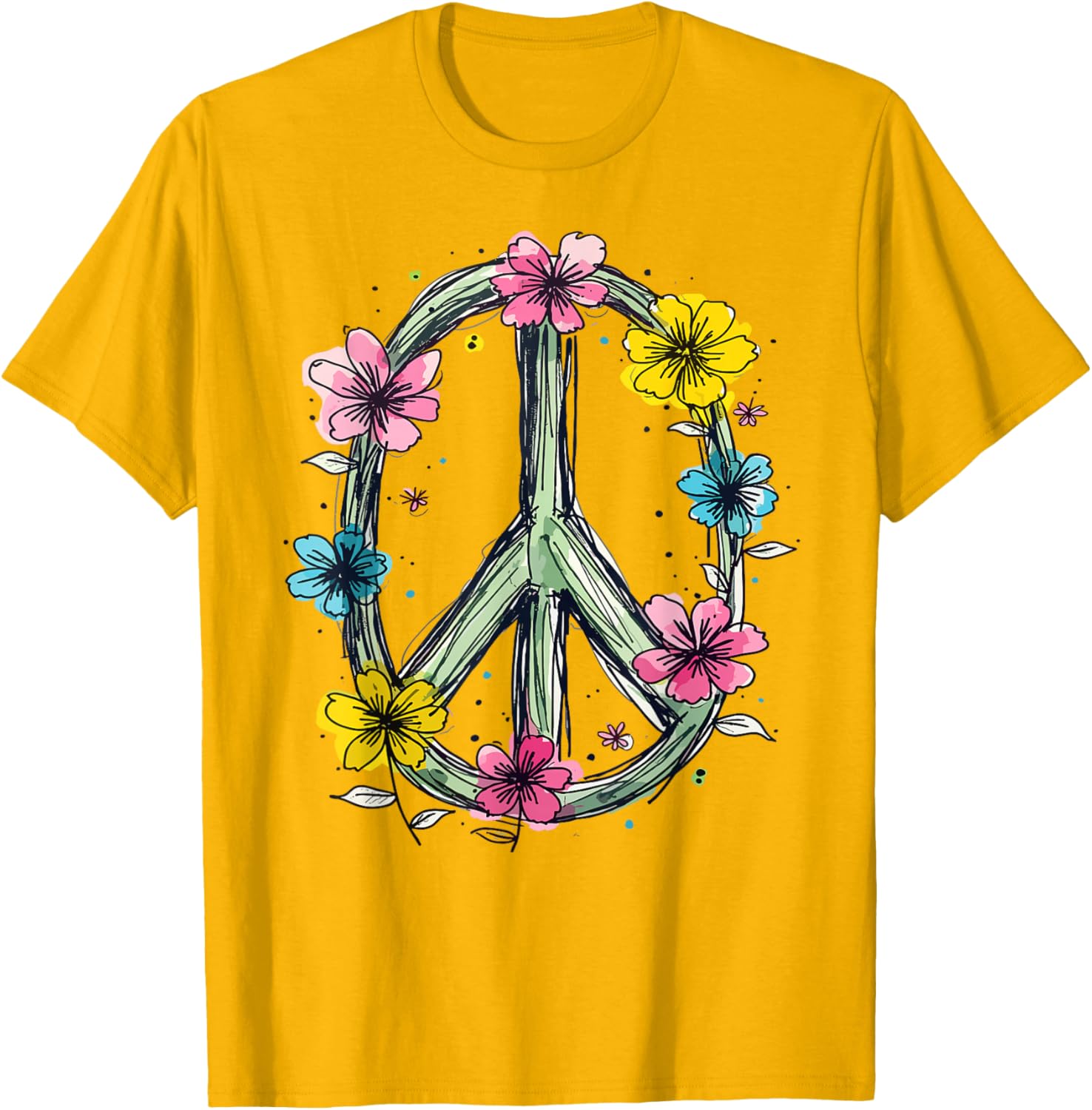 Flower Power Peace Sign T-Shirt for Women Love Hippie Style - 18