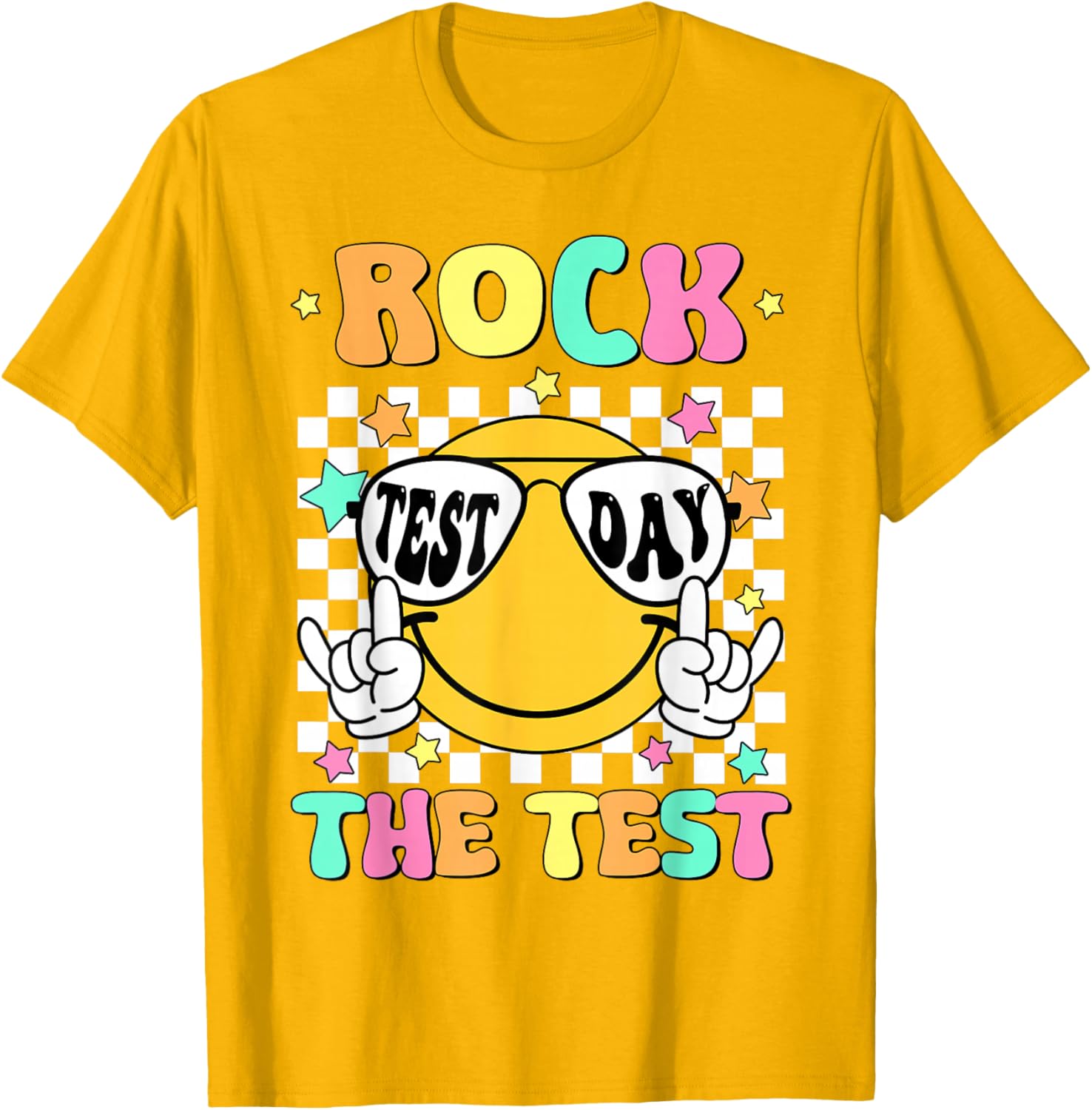 Rock the Test Teacher T-Shirt with Smile Face for Test Day Fun - 14