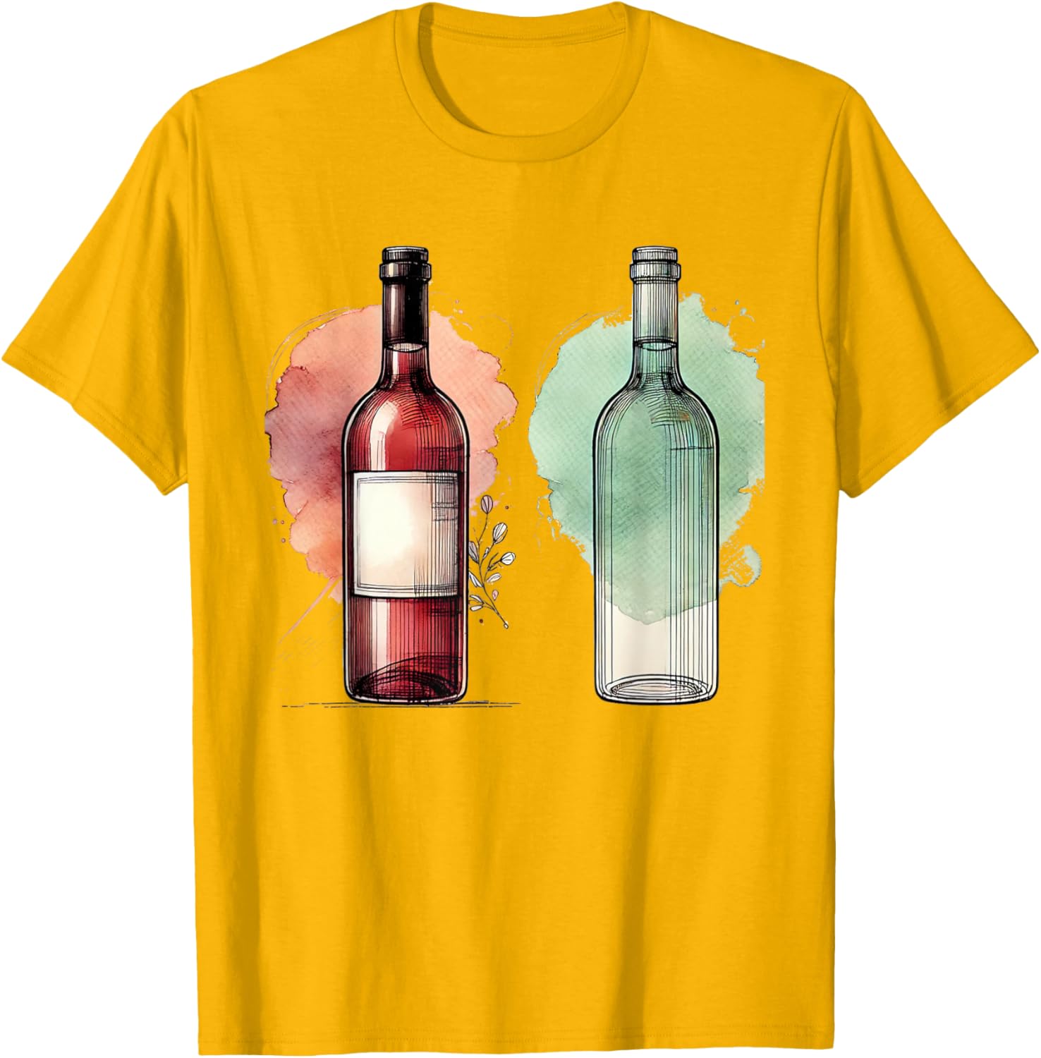 Watercolor Wine Bottles Line Drawing T-Shirt for Wine Lovers - 5