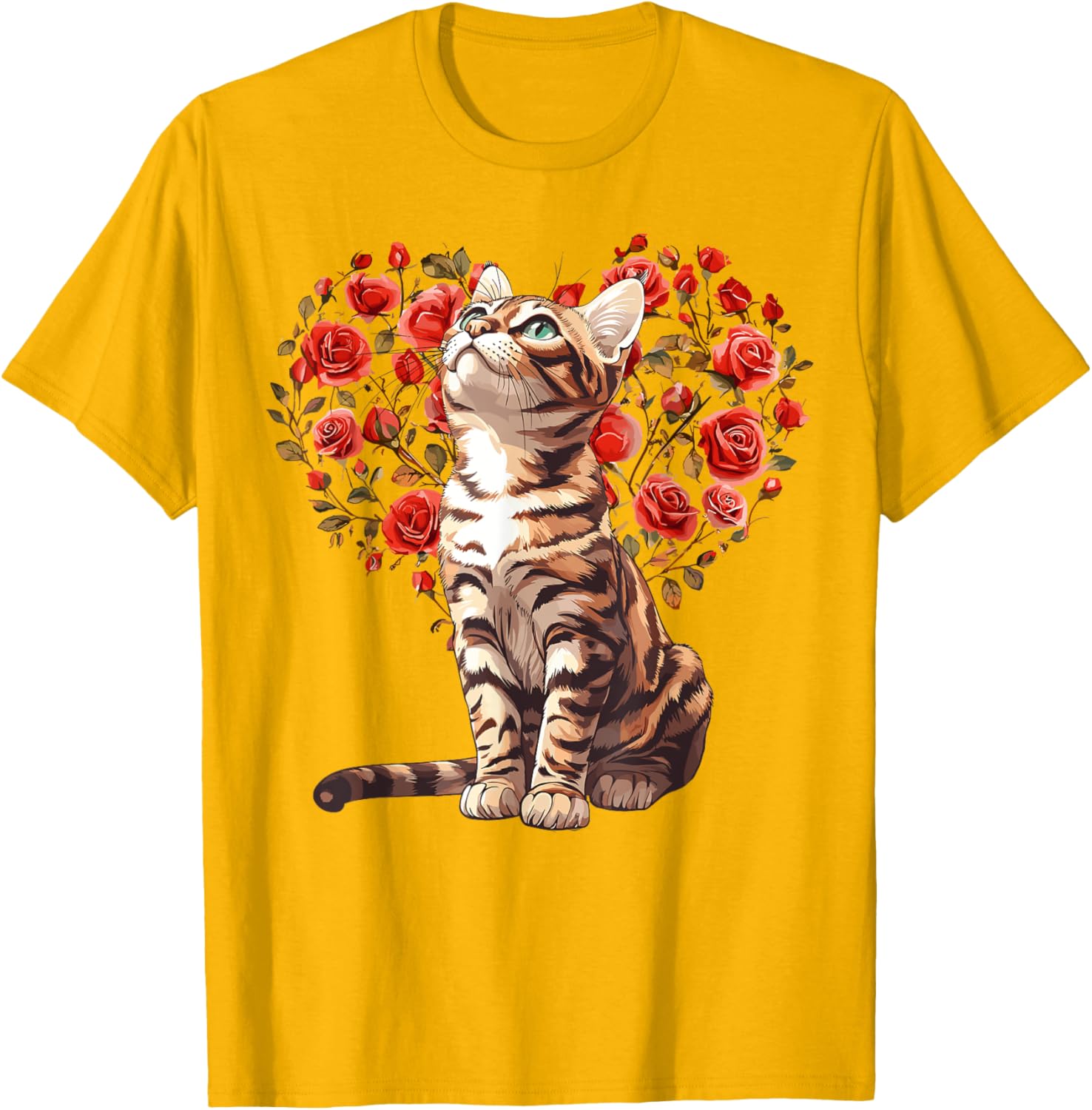 Bengal Cat Valentine's Day Heart Floral Design T-Shirt for Cat Lovers - 3