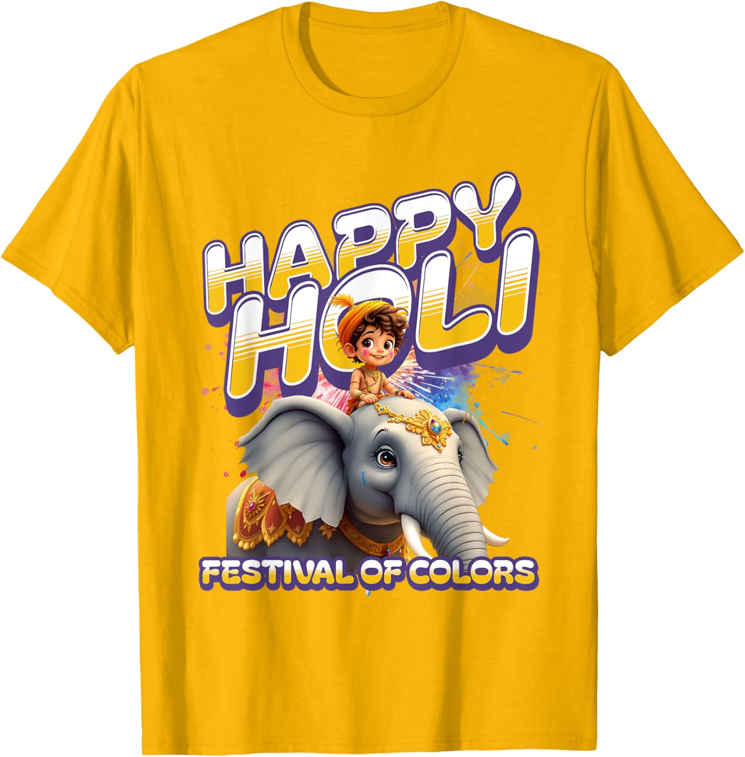 Happy Holi Elephant Festival T-Shirt for Boys Spring Colors Apparel - 6