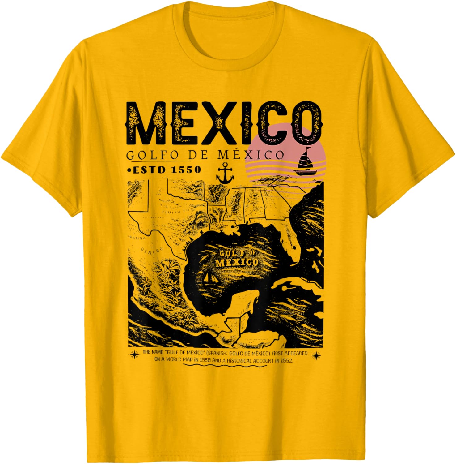 Gulf of Mexico 1550 History Facts T-Shirt for Ocean Lovers and Travelers - 1