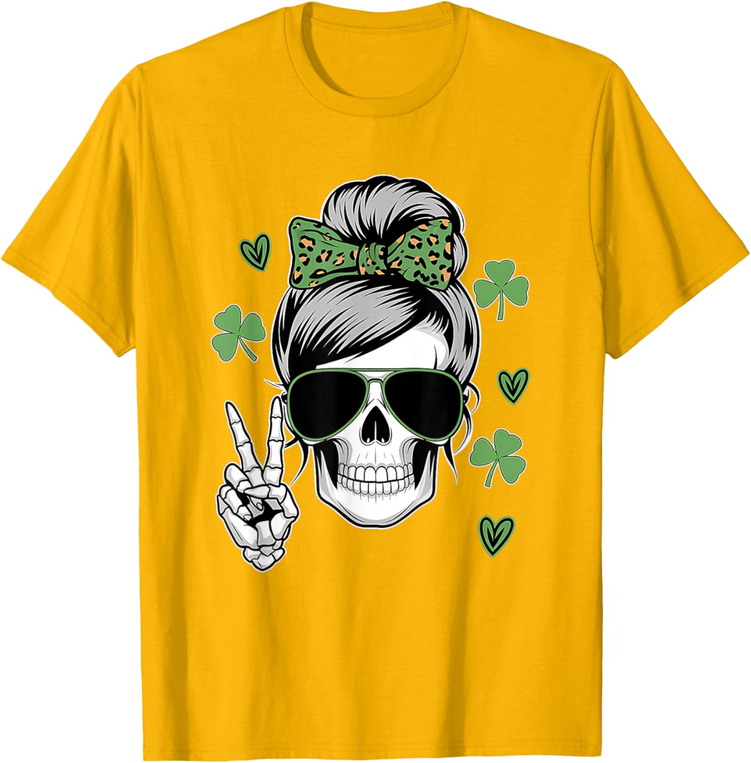 St Patricks Day Skull Messy Bun T-Shirt for Women - Fun and Stylish Wear - 28