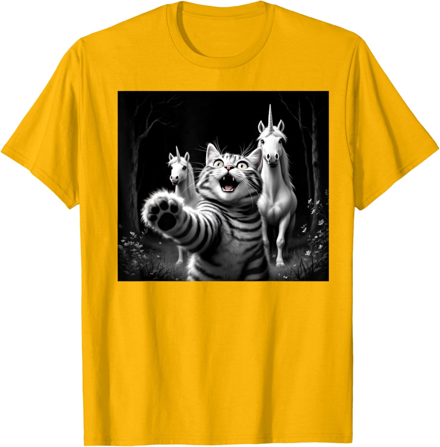 Funny Cat and Unicorn Selfie T-Shirt for Cat Lovers and Kids - 1