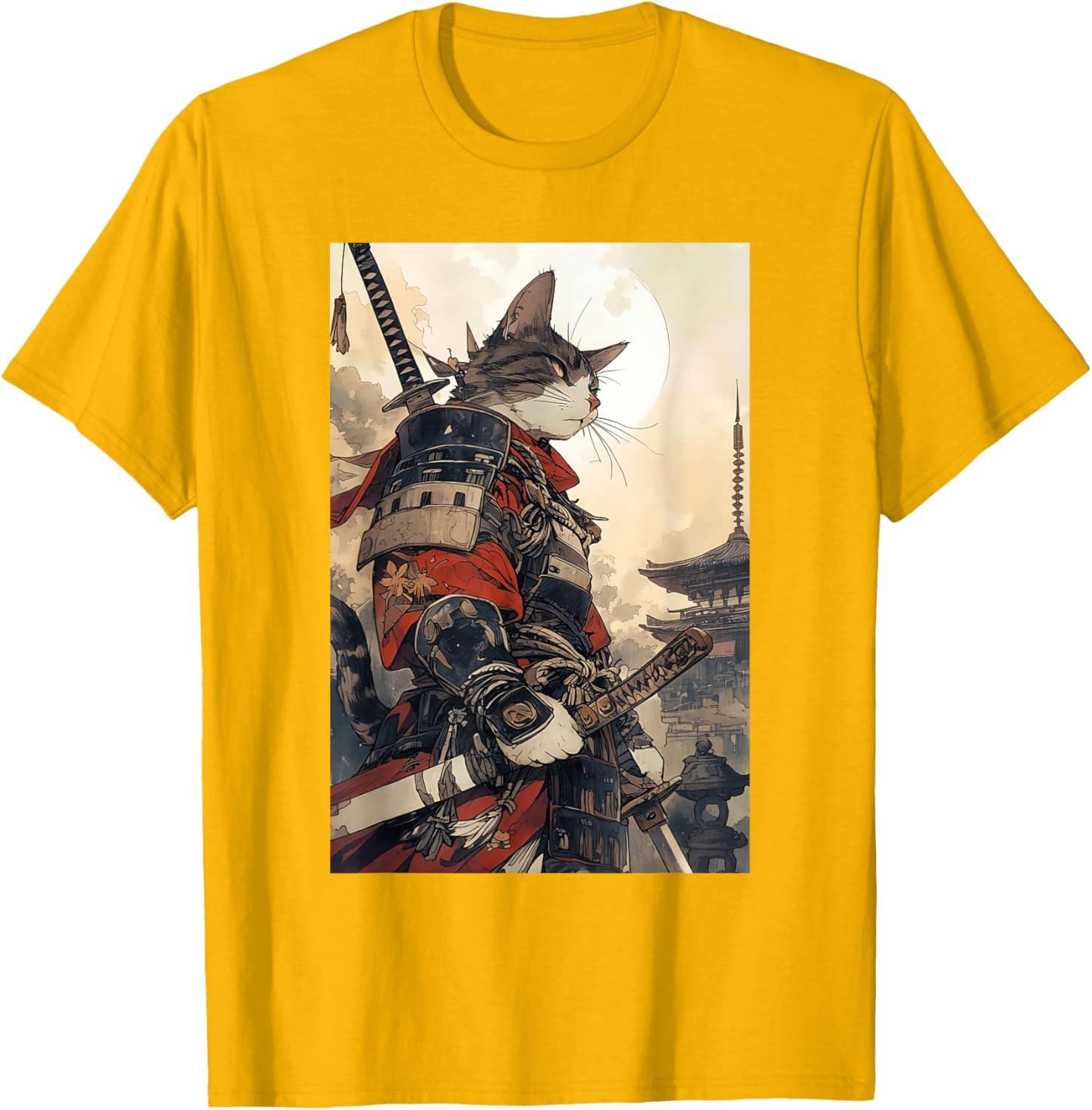 Samurai Cat Graphic Tee Vintage Japanese Art for Men, Women, Kids - 12