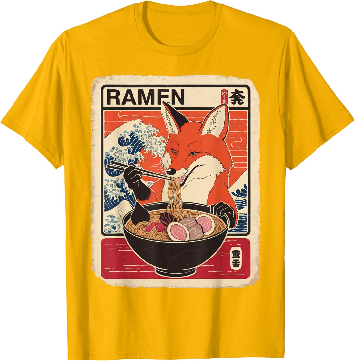 Kawaii Fox Ramen Graphic T-Shirt Cute Ezo Orange Fox Apparel - 5