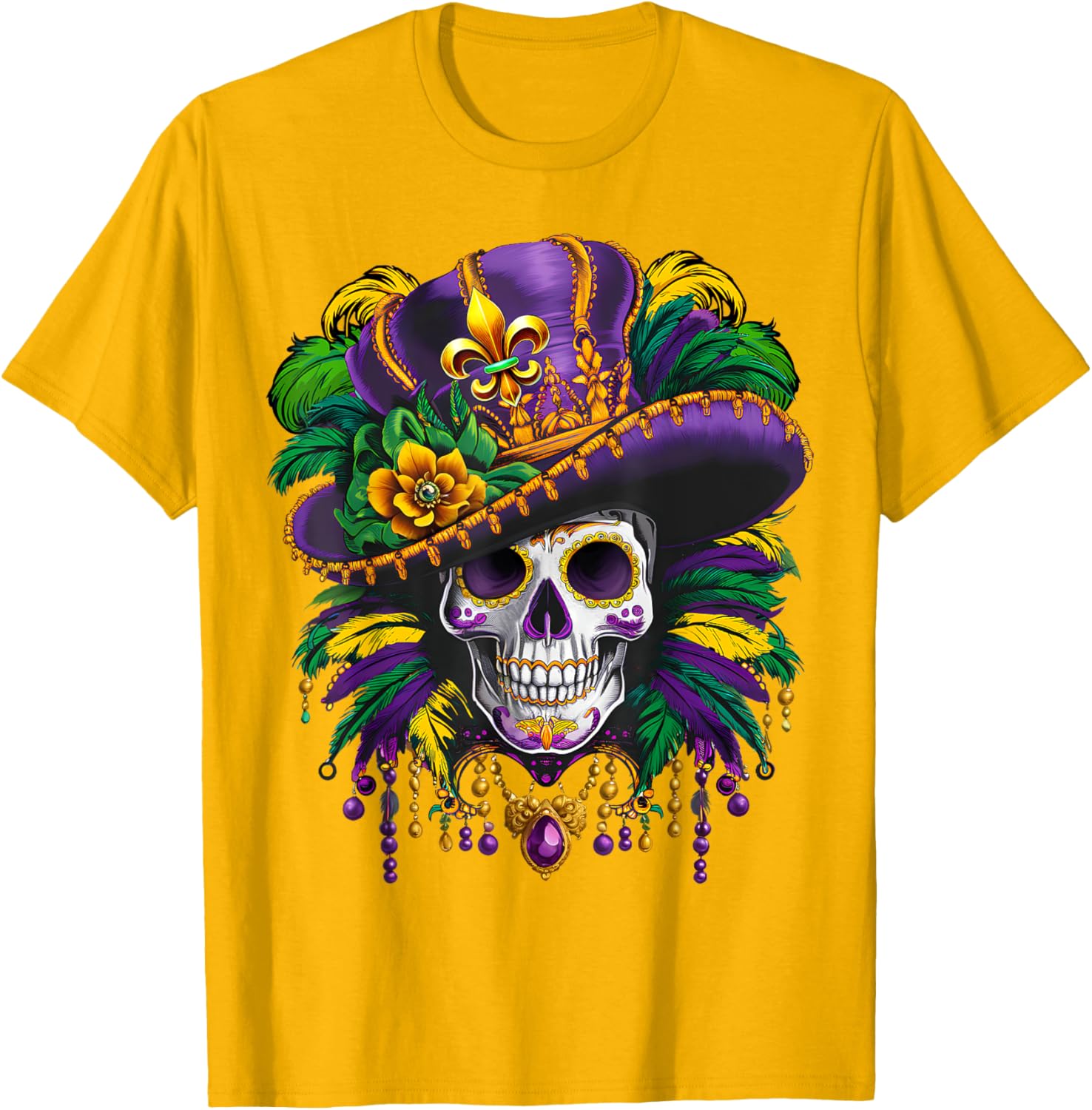 Mardi Gras Sugar Skull T-Shirt for New Orleans Carnival Fun - 16