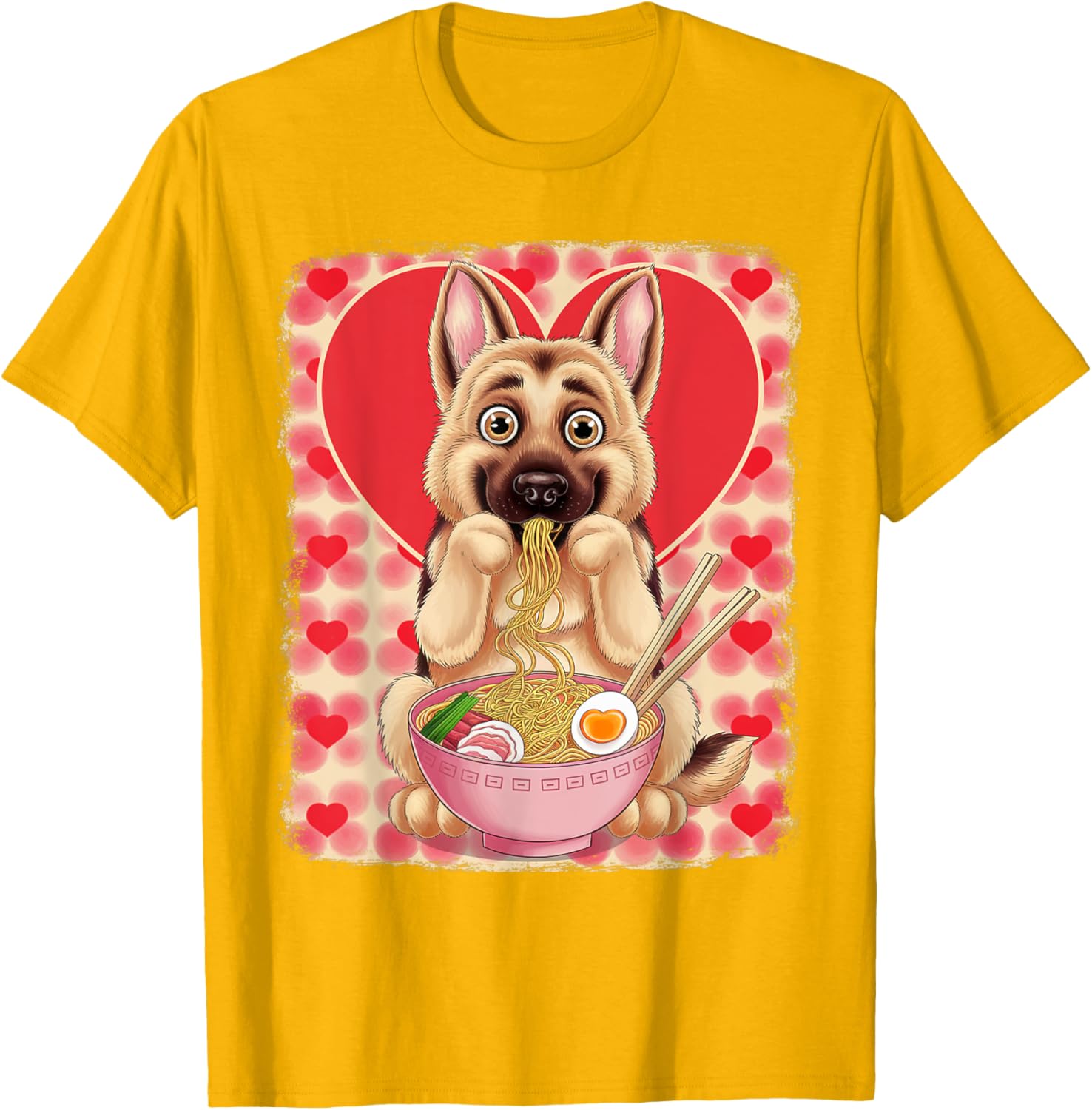 Adorable German Shepherd Eating Ramen Noodles Valentine's Day T-Shirt - 22