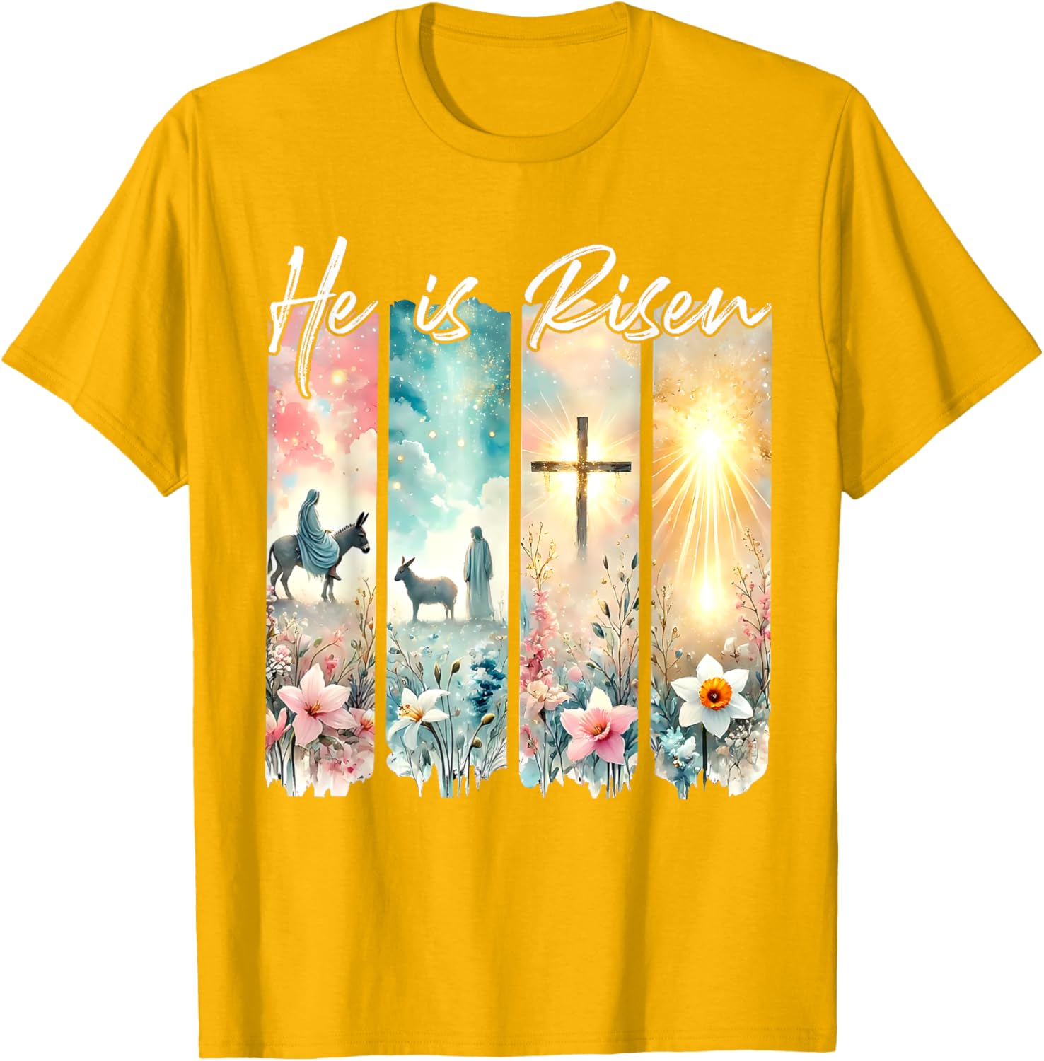 He Is Risen Floral Easter T-Shirt with Jesus Cross Design for Christians - 18