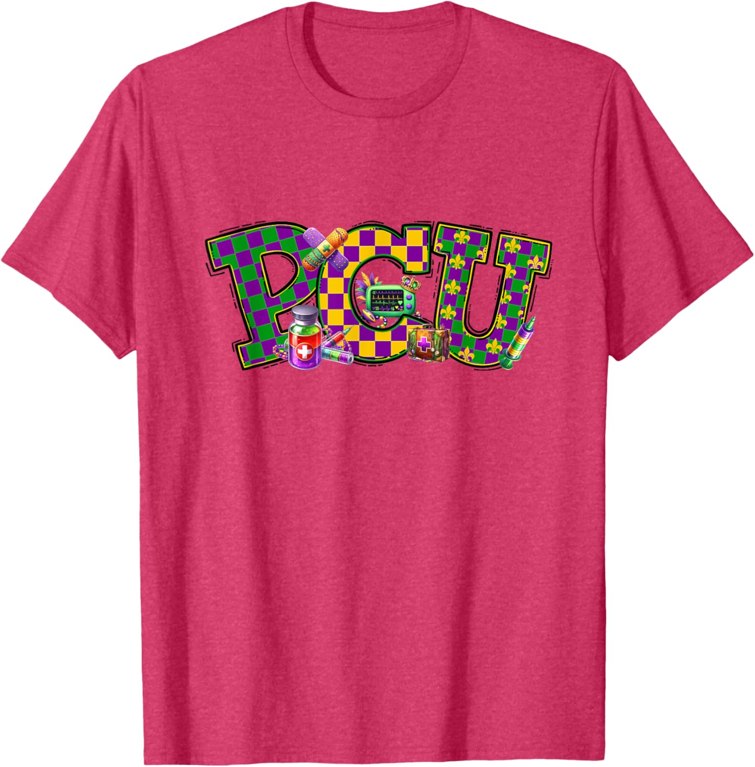 Mardi Gras PCU Nurse T-Shirt for Women - Fun Medical Care Unit Apparel - 11