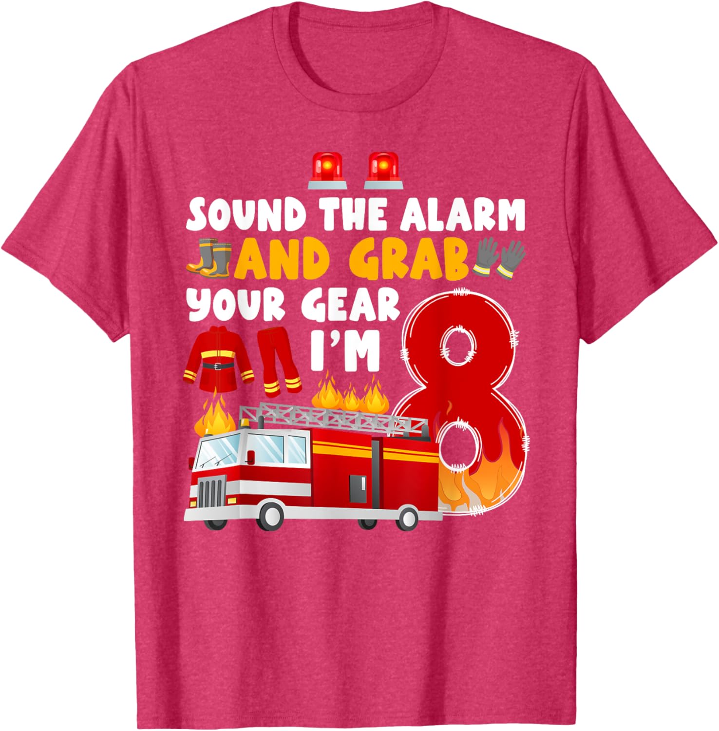 8th Birthday Firefighter T-Shirt for Boys Cute Fireman Graphic Tee - 10
