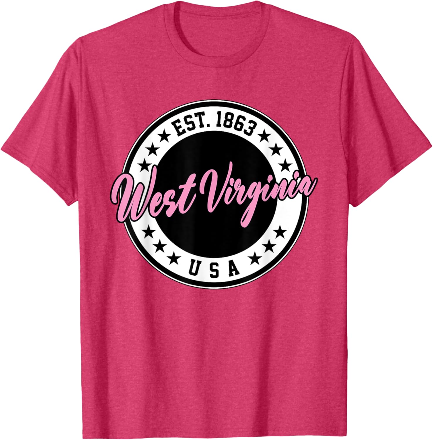 West Virginia Pink Text Script Circle T-Shirt for Women and Men - 25