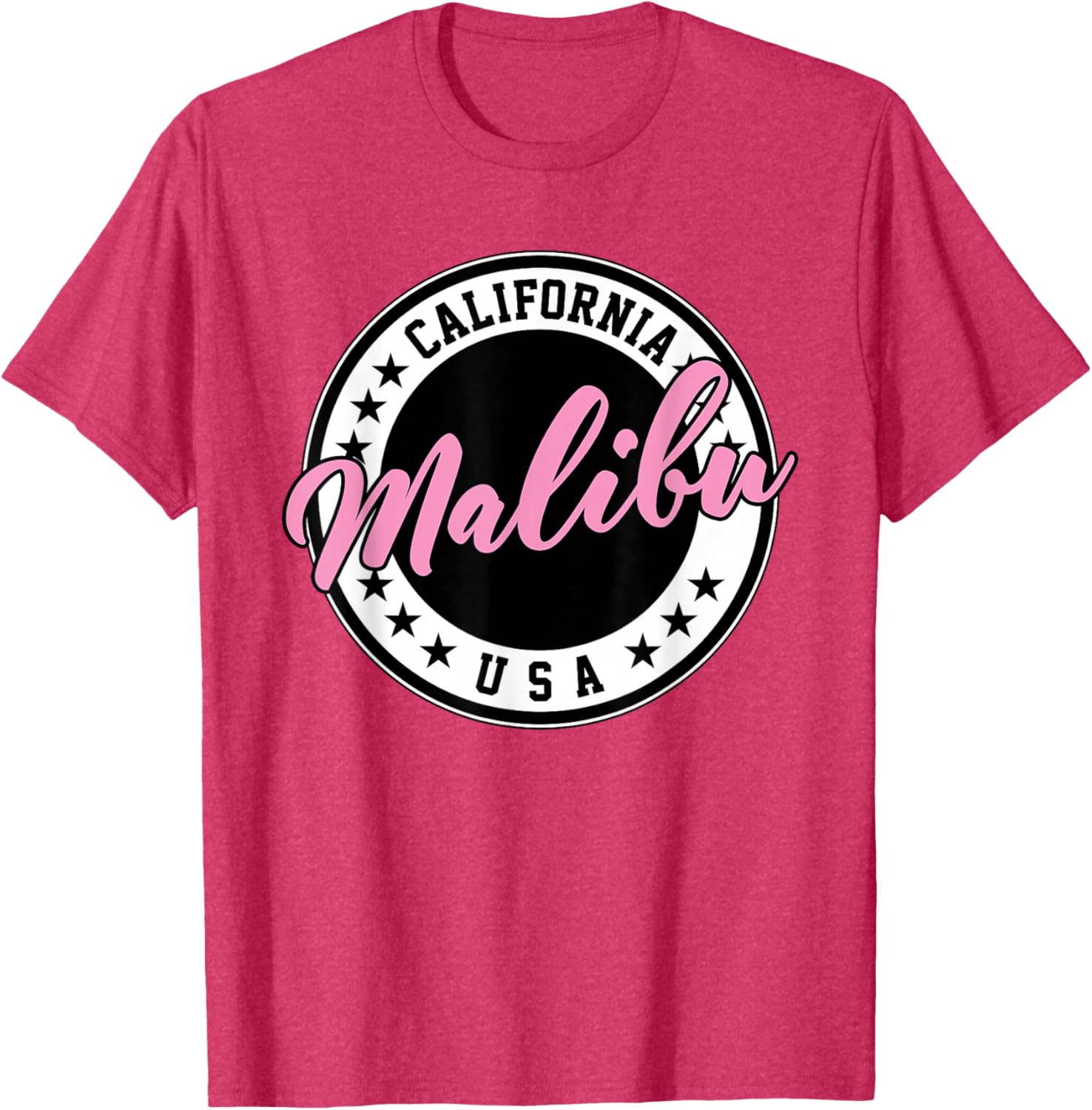 Malibu California Pink Script Circle T-Shirt for Trendy Summer Style - 17