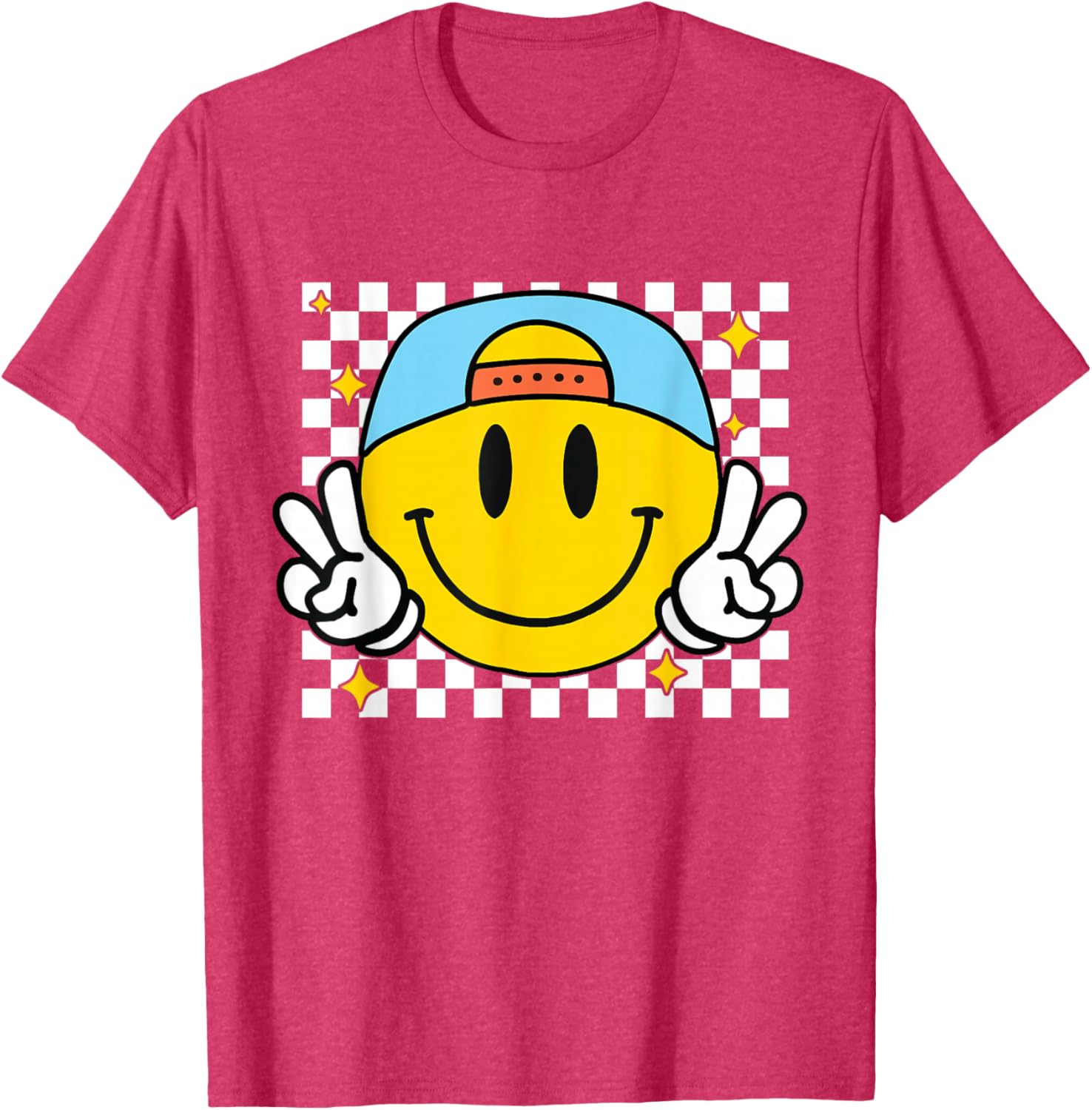 Happy Yellow Smile Face Checkered T-Shirt for Fun and Joyful Style - 18