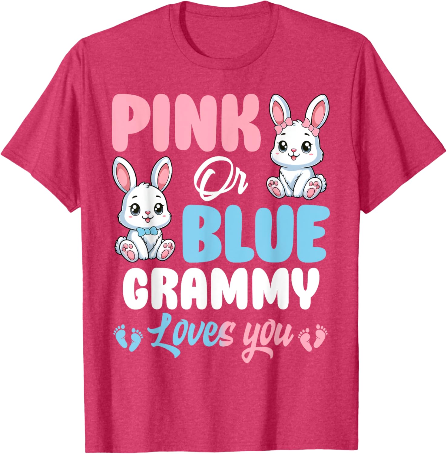 Pink or Blue Grammy Loves You Bunny Gender Reveal Party T-Shirt - 11
