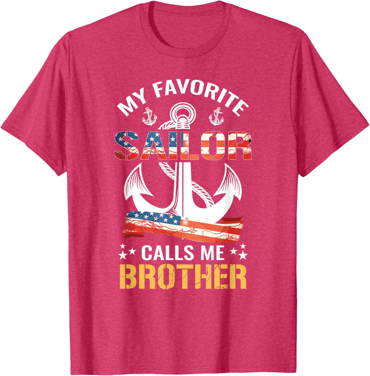 My Favorite Sailor Calls Me Brother USA Flag Anchor T-Shirt for Men - 3