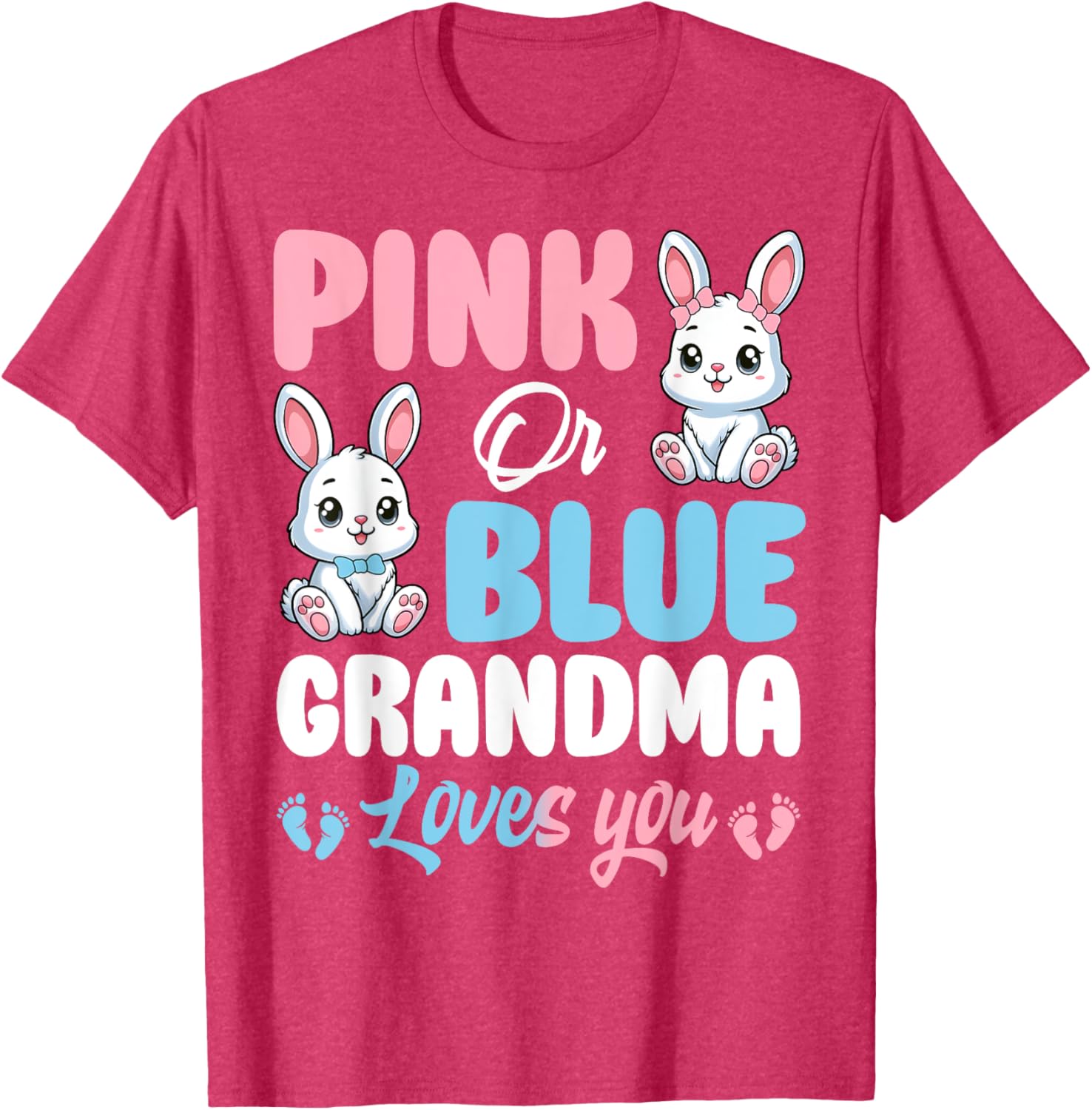 Pink or Blue Grandma Loves You Bunny Gender Reveal T-Shirt for Kids - 14